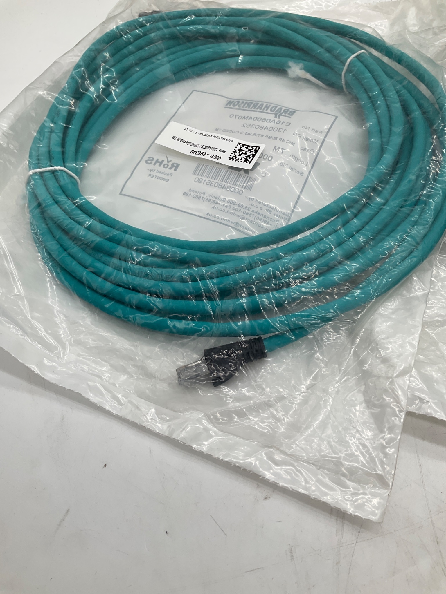 BRAD HARRISON E16A06004M070 M12 To RJ45 D-Coded Ethernet Cordset 7M (Lot Of 3) NEW 4