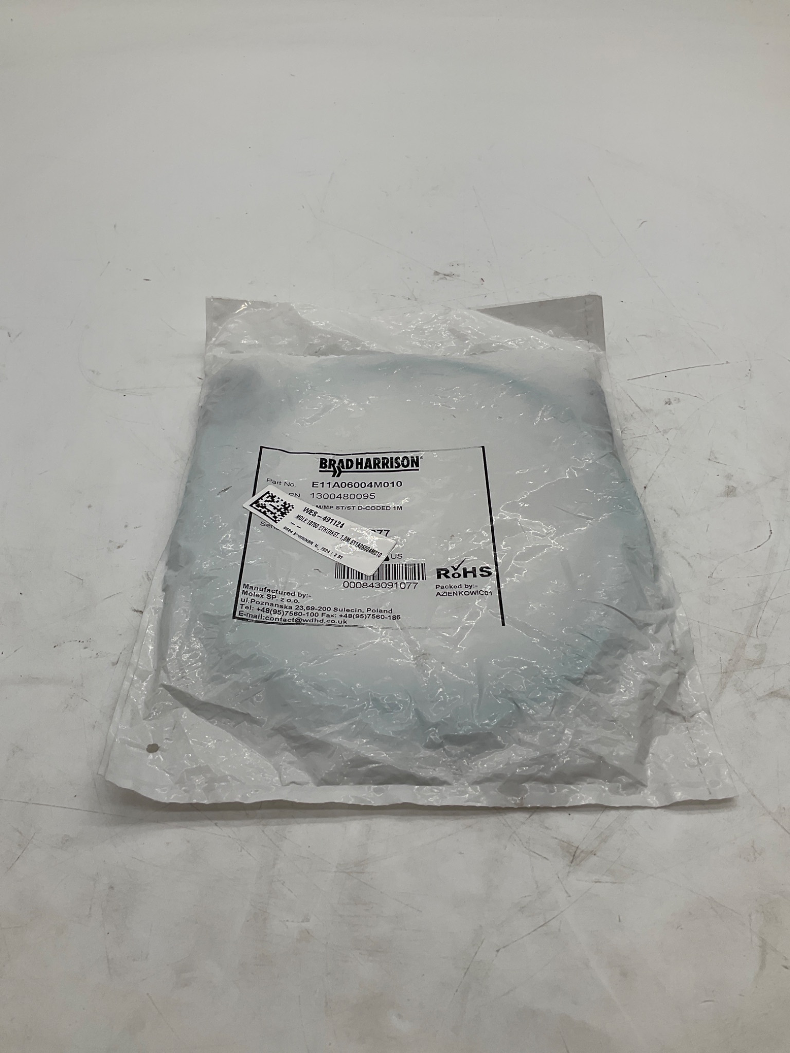 BRAD HARRISON E11A06004M010 M12 D-Coded Ethernet Cordset 1M NEW 0