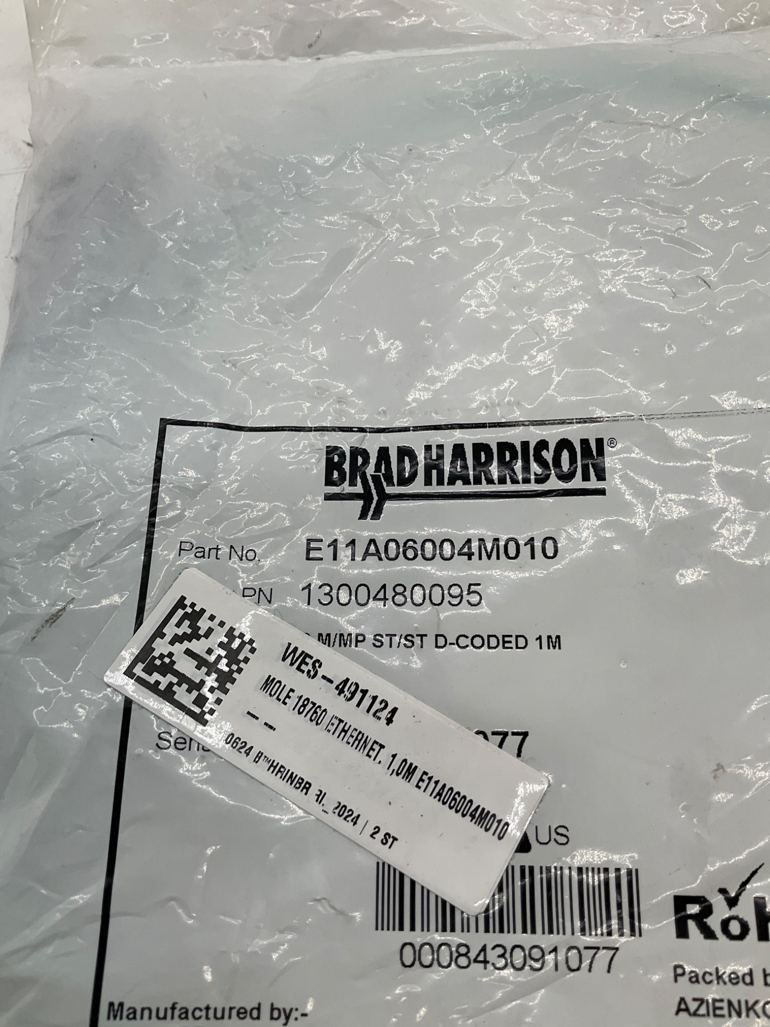 BRAD HARRISON E11A06004M010 M12 D-Coded Ethernet Cordset 1M NEW 1