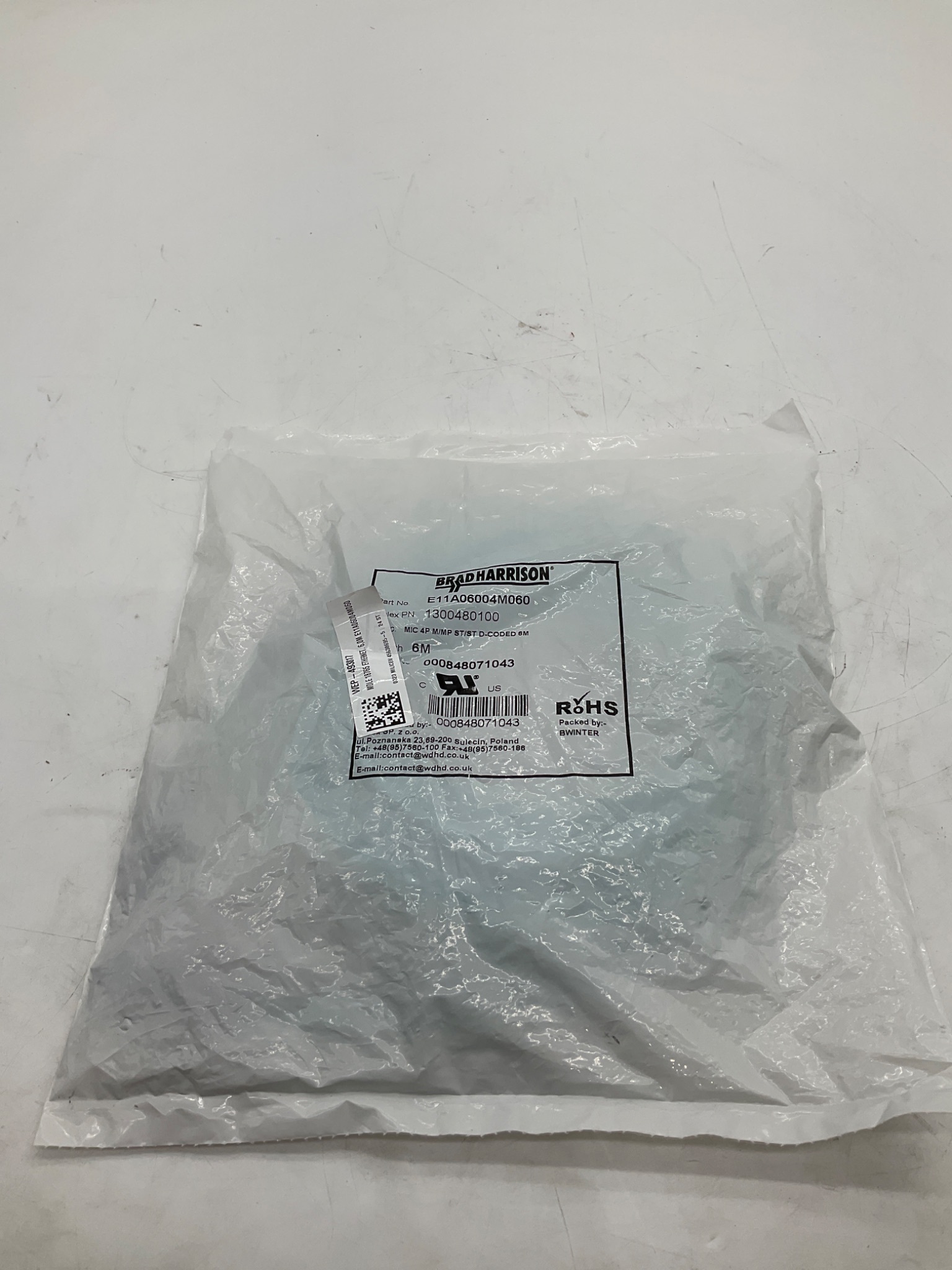 BRAD HARRISON E11A06004M060 M12 D-Coded Ethernet Cordset 6M NEW 0