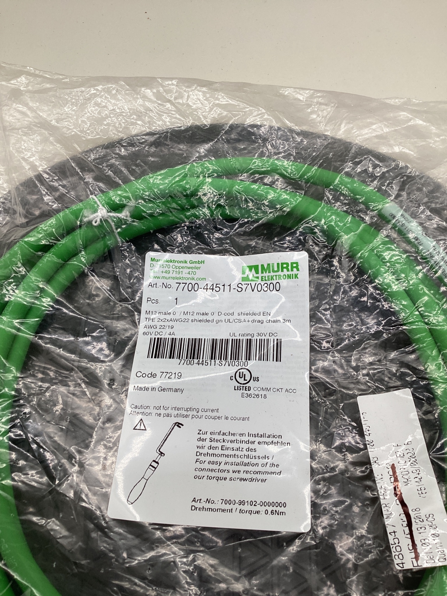 MURR ELEKTRONIK 7700-44511-S7V0300 M12 D-Coded Ethernet Cordset 3M NEW 1