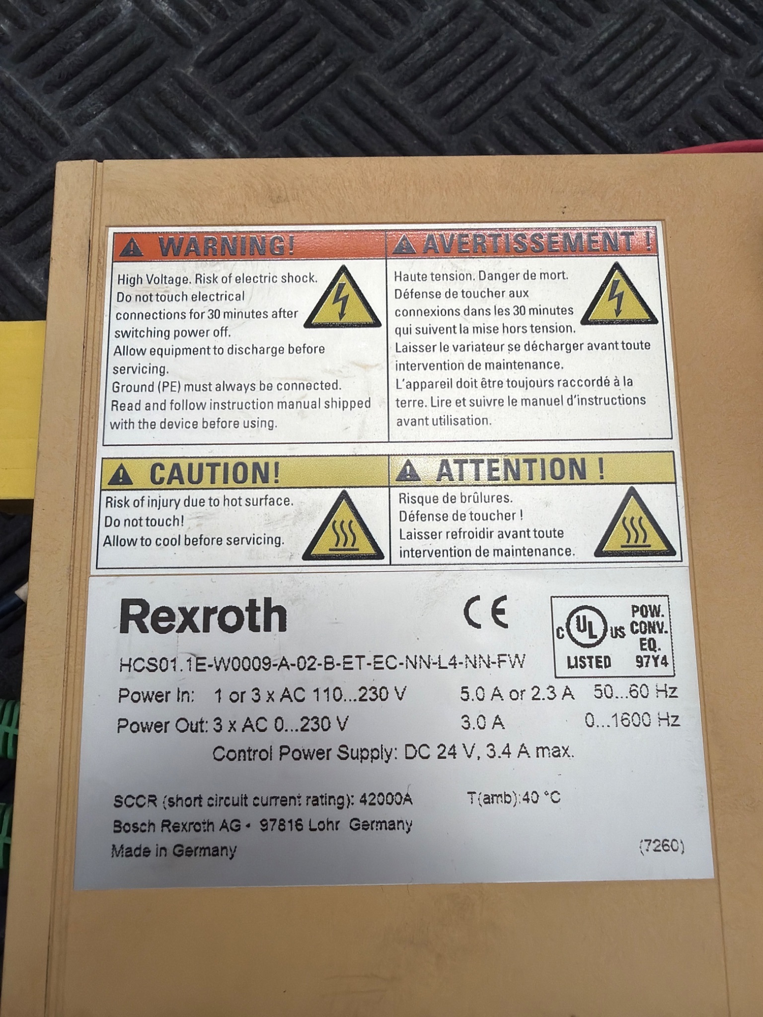 BOSCH REXROTH HCS01.1E‑W0009‑A‑02‑B‑ET‑EC‑NN‑L4‑NN‑FW SERVO DRIVE; USED 1