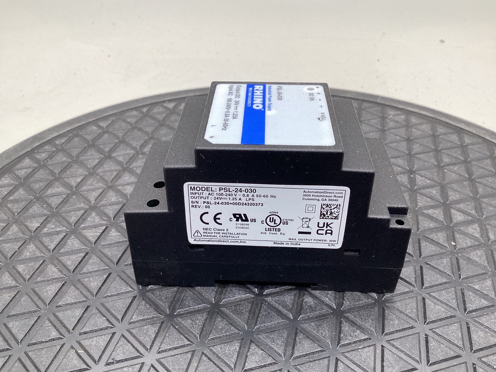 RHINO PSL-24-030 DIN Rail Power Supply 24VDC 1.25A 30W NEW 2
