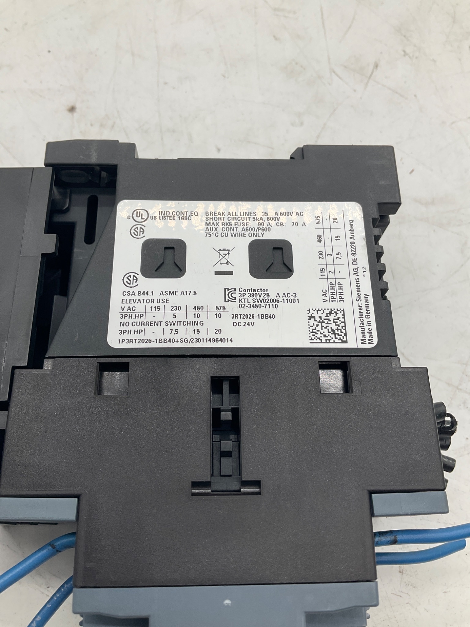 SIEMENS 3RV2021-4BA10 with 3RT2026-1BB40 SIRIUS Motor Starter Combination USED 2