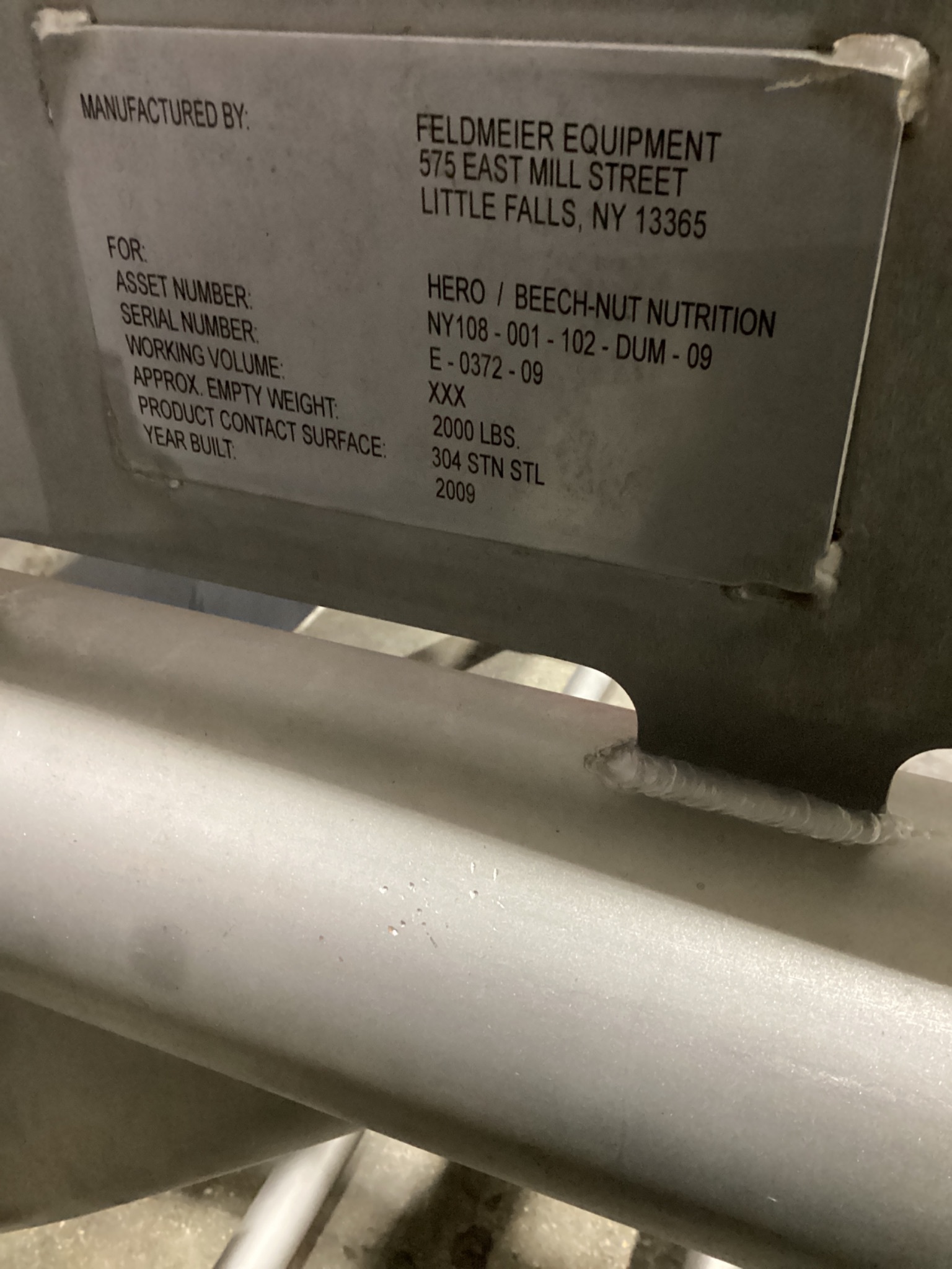 FELDMEIER EQUIPMENT NY108-001-102-DUM-09 Stainless Steel Tote Dumper USED 4