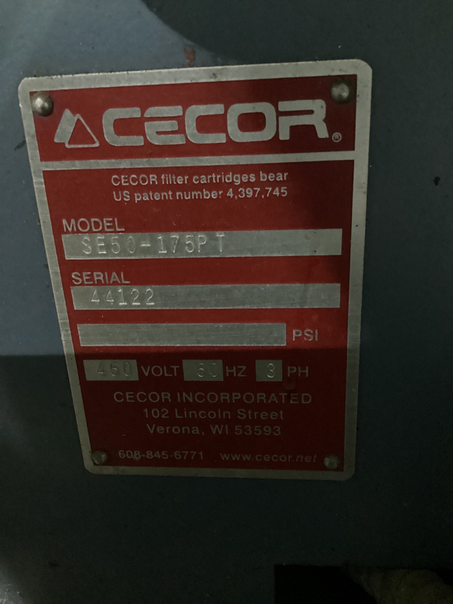 CECOR SE50-175PT Industrial Sump Cleaner / Filter 460V 3-Phase USED 1