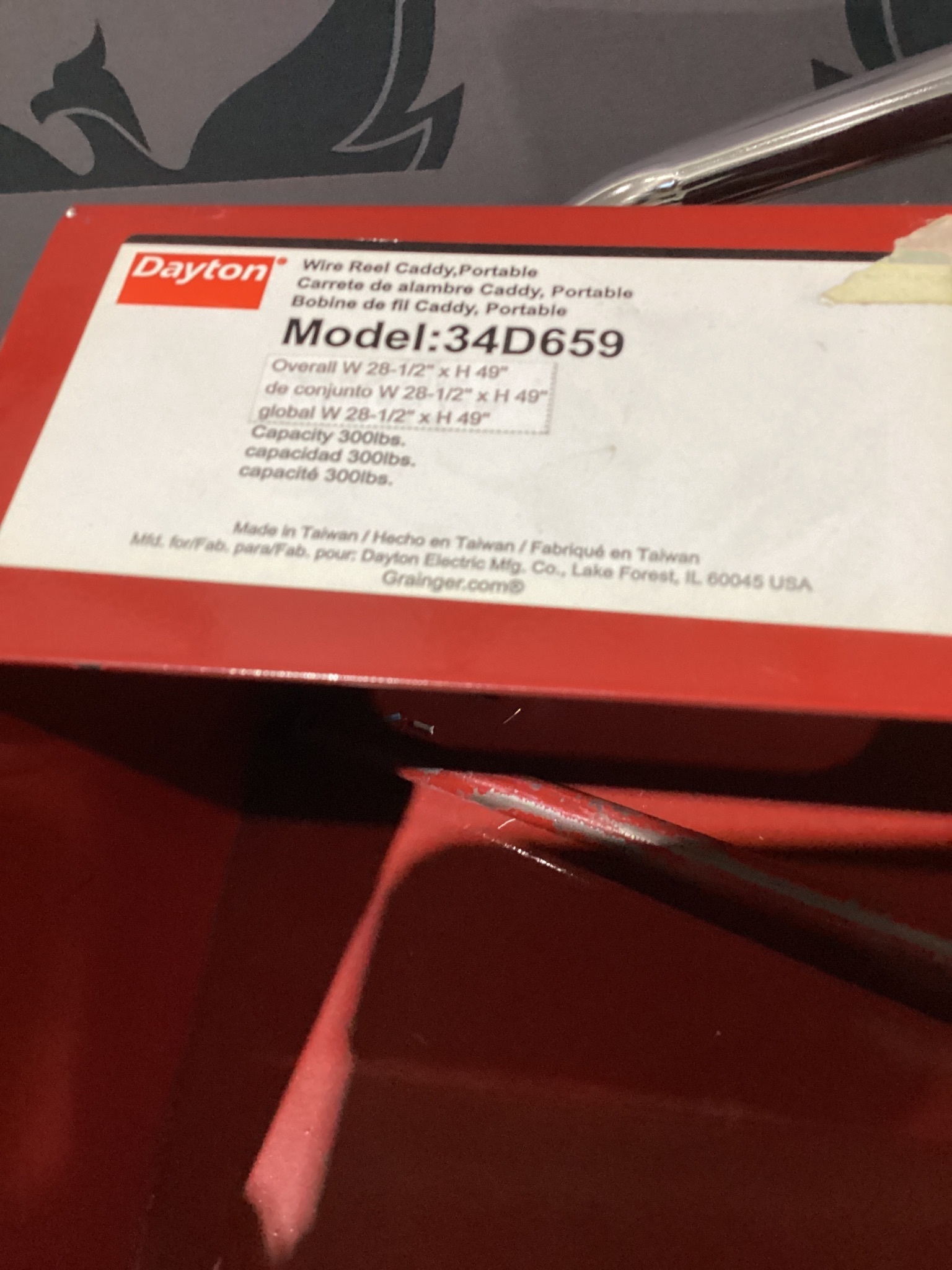 DAYTON 34D659 Wire Spool Dispensing Cart 300 lb Capacity USED 4