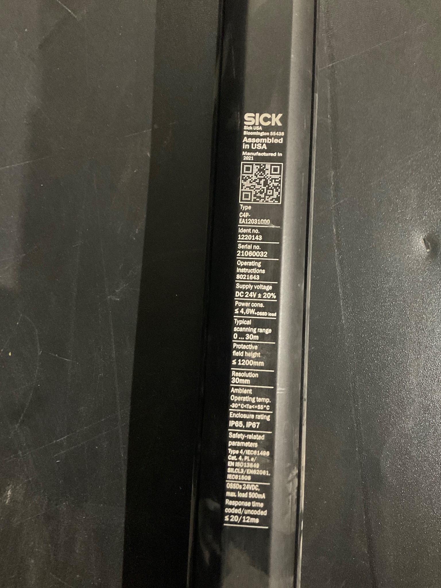 SICK 1220143 / C4P-EA12031C00 1200mm 30mm Safety Light Curtain USED 0