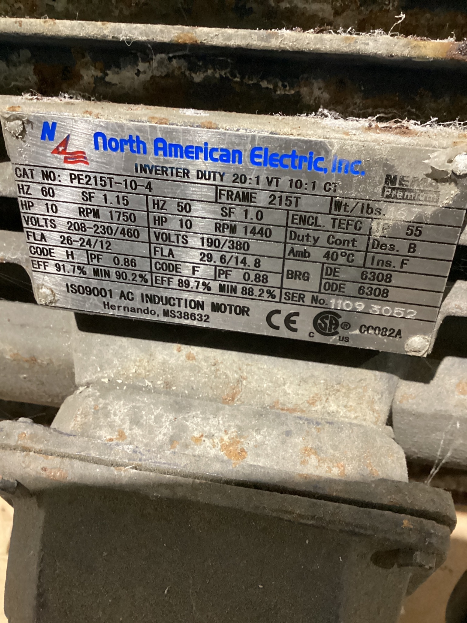 NORTH AMERICAN PE215T-10-4 10 HP AC Motor With Pump USED 4