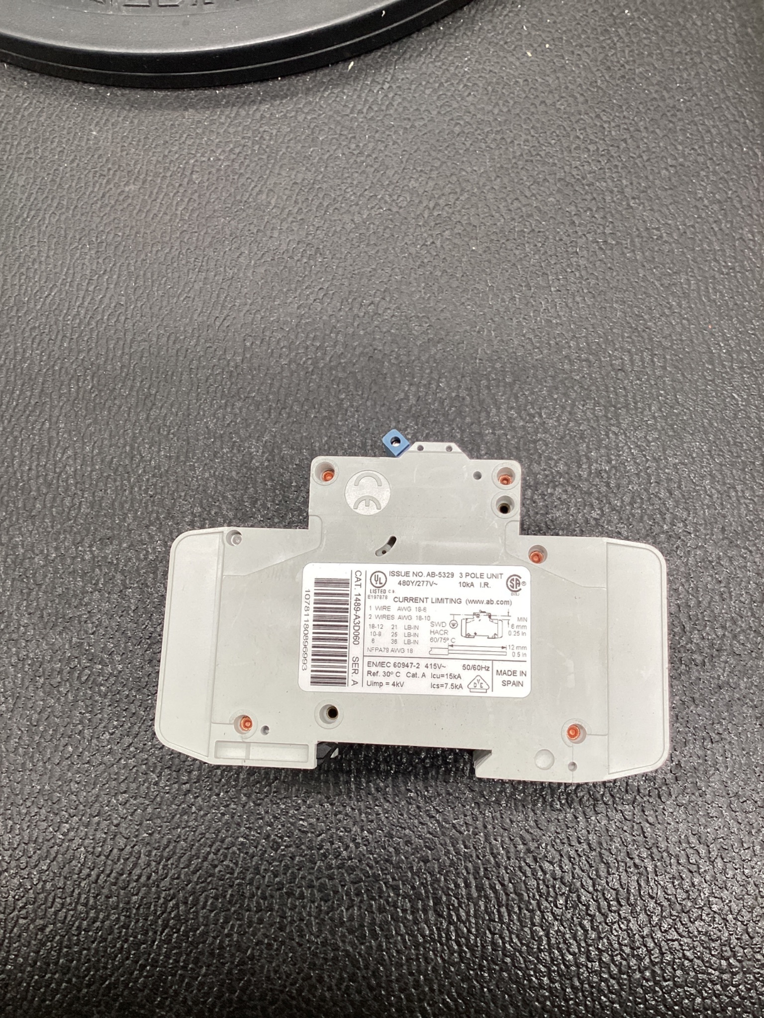 ALLEN-BRADLEY 1489-A3D060 3-Pole 6A D Curve Circuit Breaker USED 3