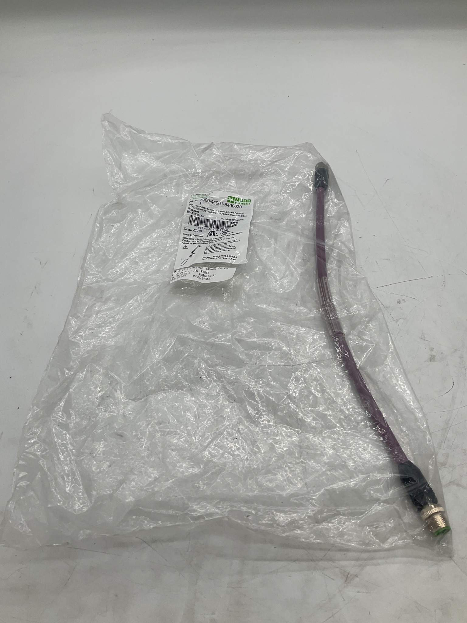MURR ELEKTRONIK 7000-44001-8400030 M12 Profibus Cordset 0.3M NEW 0