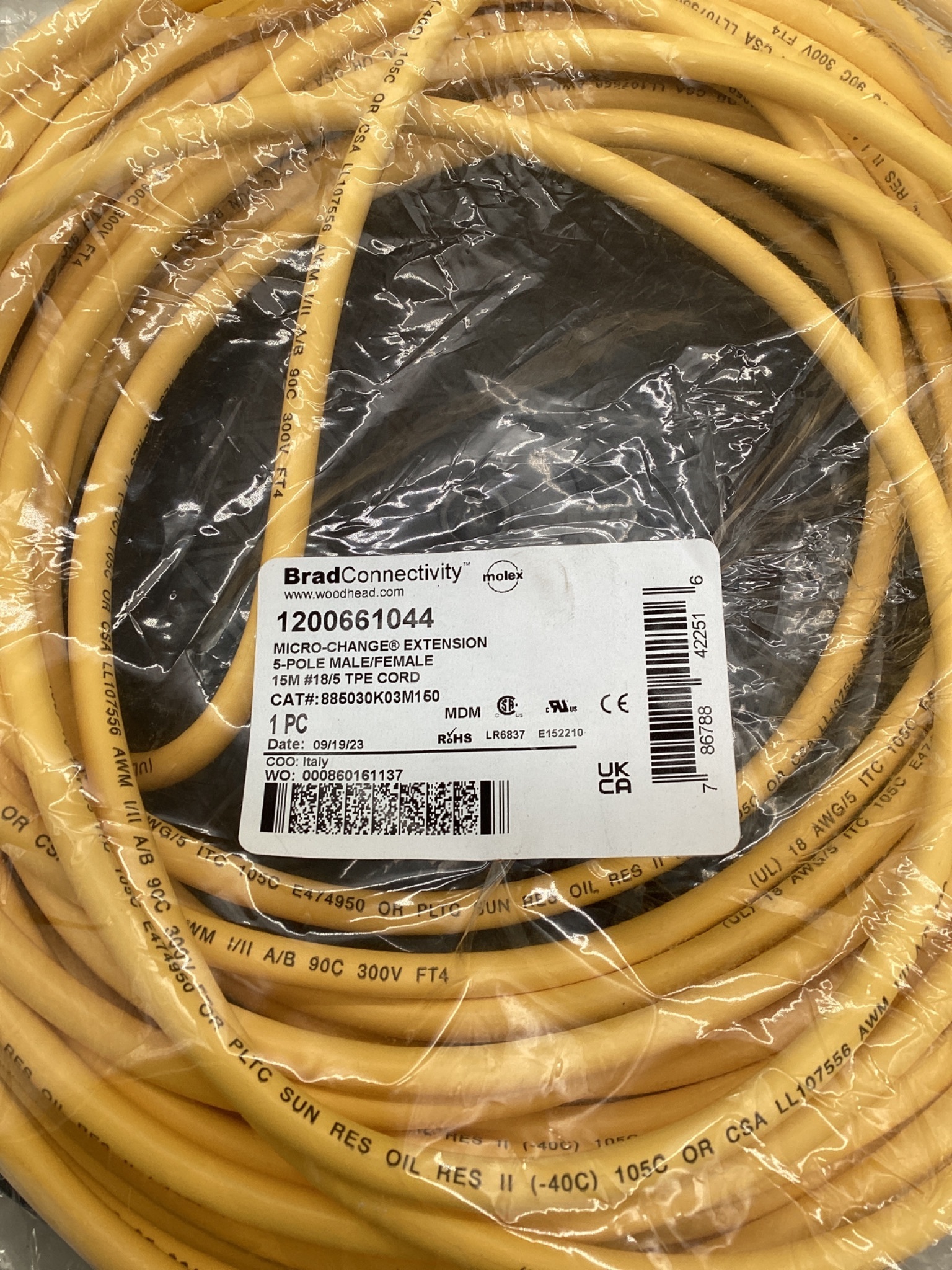 MOLEX / BRAD CONNECTIVITY 1200661044 Micro-Change Extension Cordset 15M NEW 1