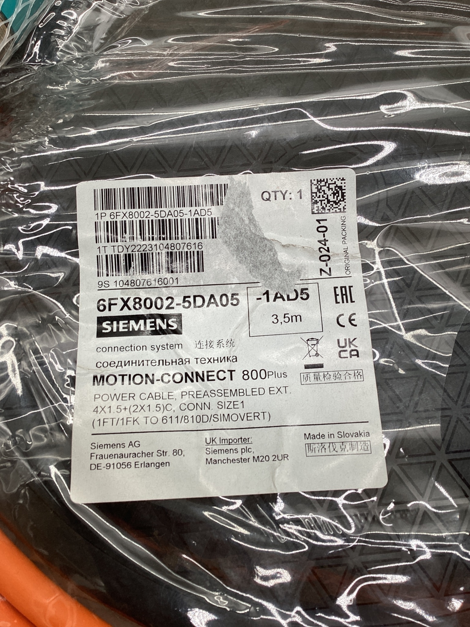 SIEMENS 6FX8002-5DA05-1AD5 MOTION-CONNECT 800Plus Power Cable 3.5M NEW 1