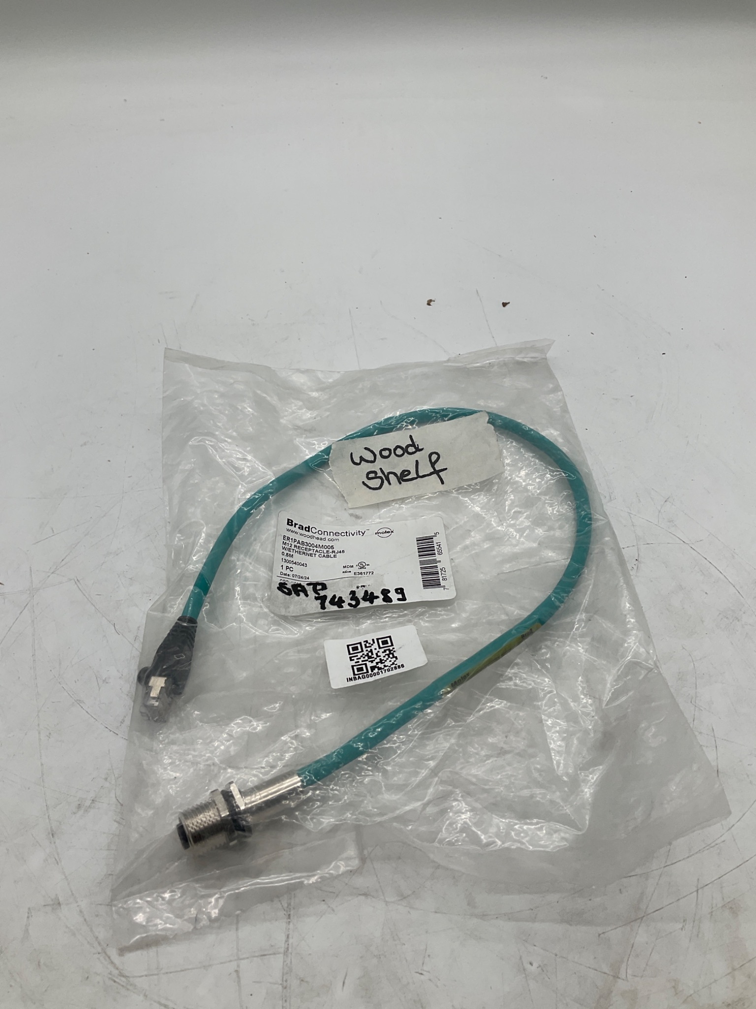 MOLEX / BRAD CONNECTIVITY 1300540043 M12 To RJ45 Ethernet Cable 0.5M NEW 1