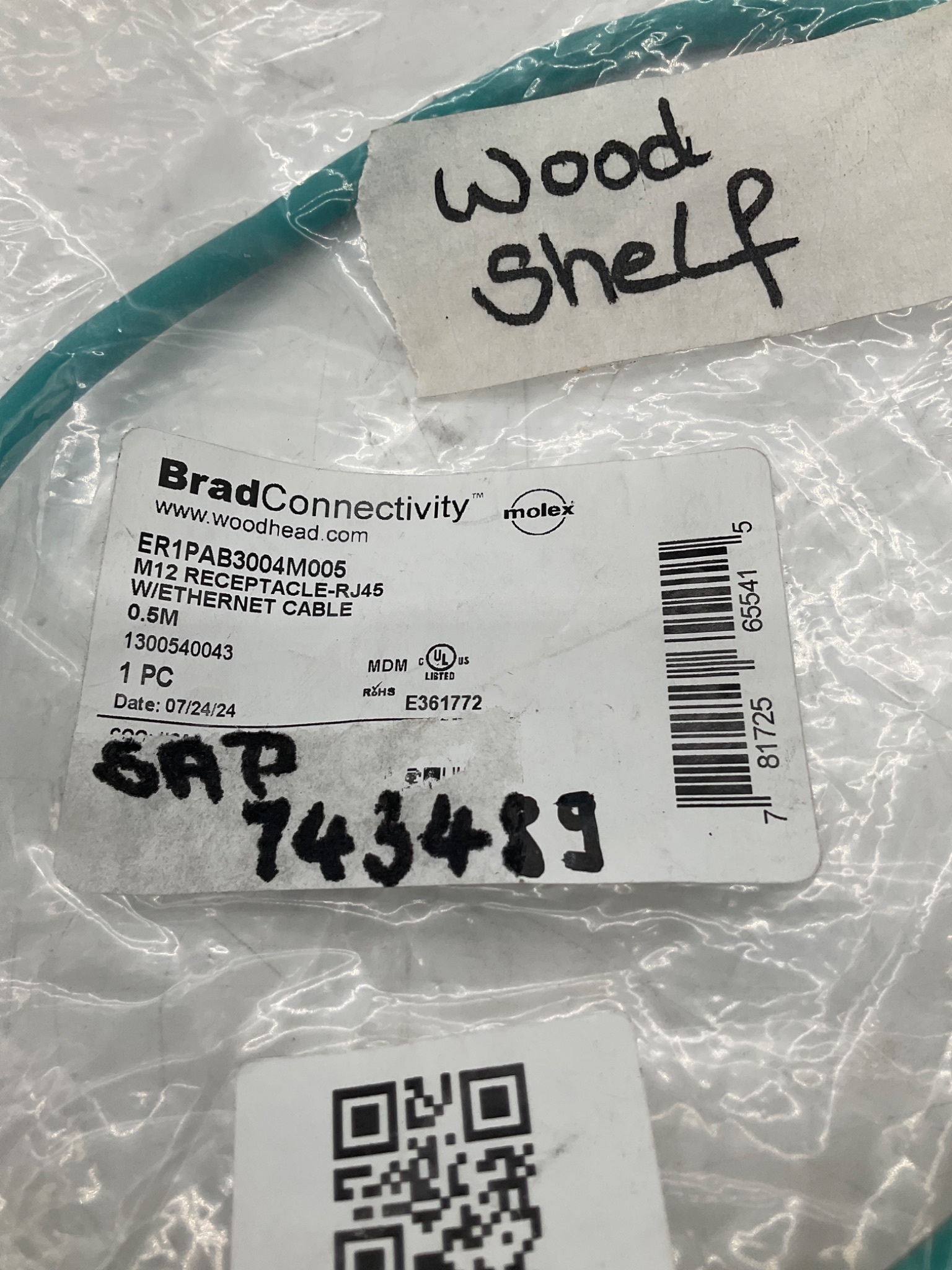 MOLEX / BRAD CONNECTIVITY 1300540043 M12 To RJ45 Ethernet Cable 0.5M NEW 2