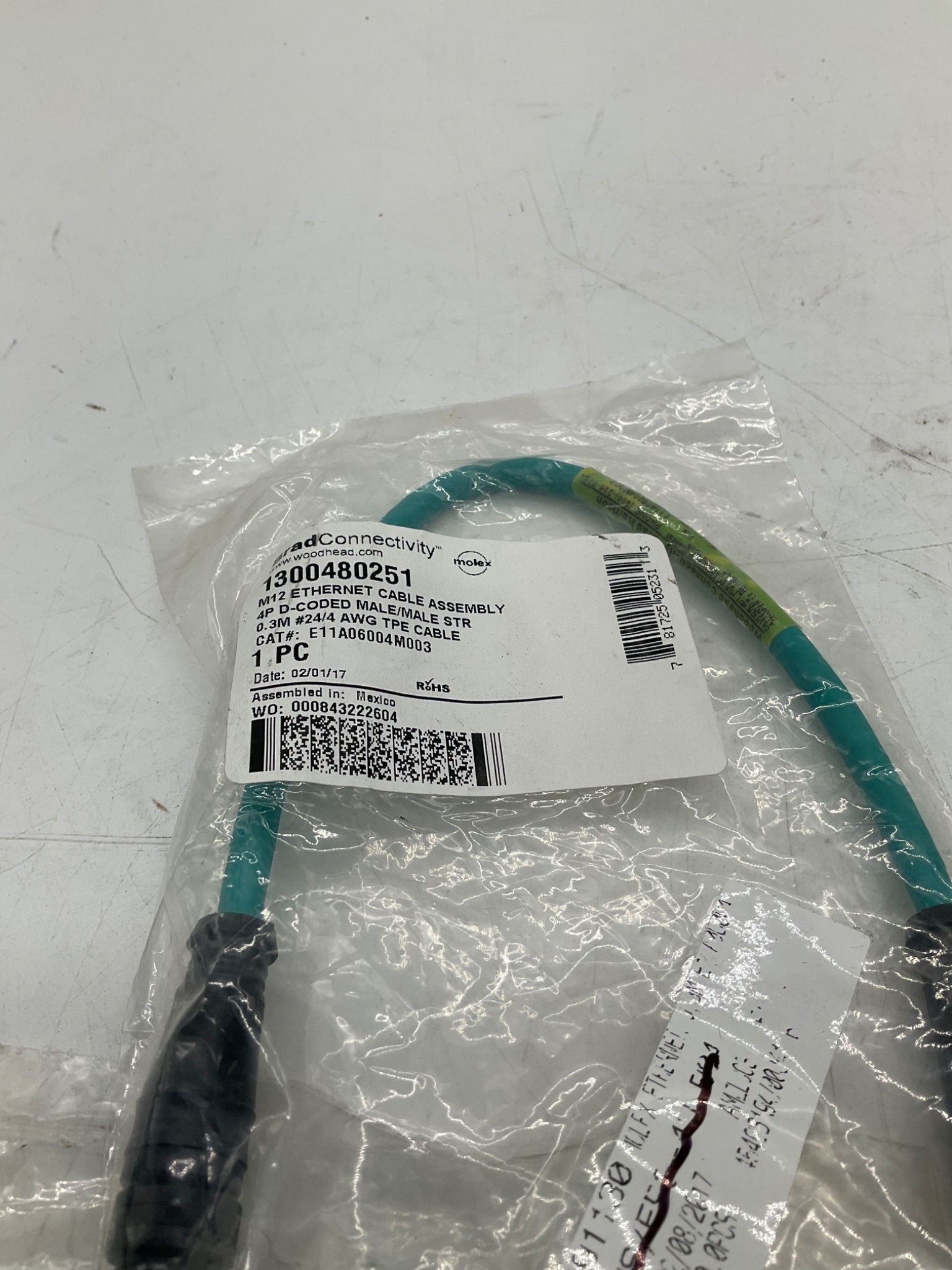 MOLEX / BRAD CONNECTIVITY 1300480251 M12 D-Coded Ethernet Cordset 0.3M (Lot Of 4) NEW 1