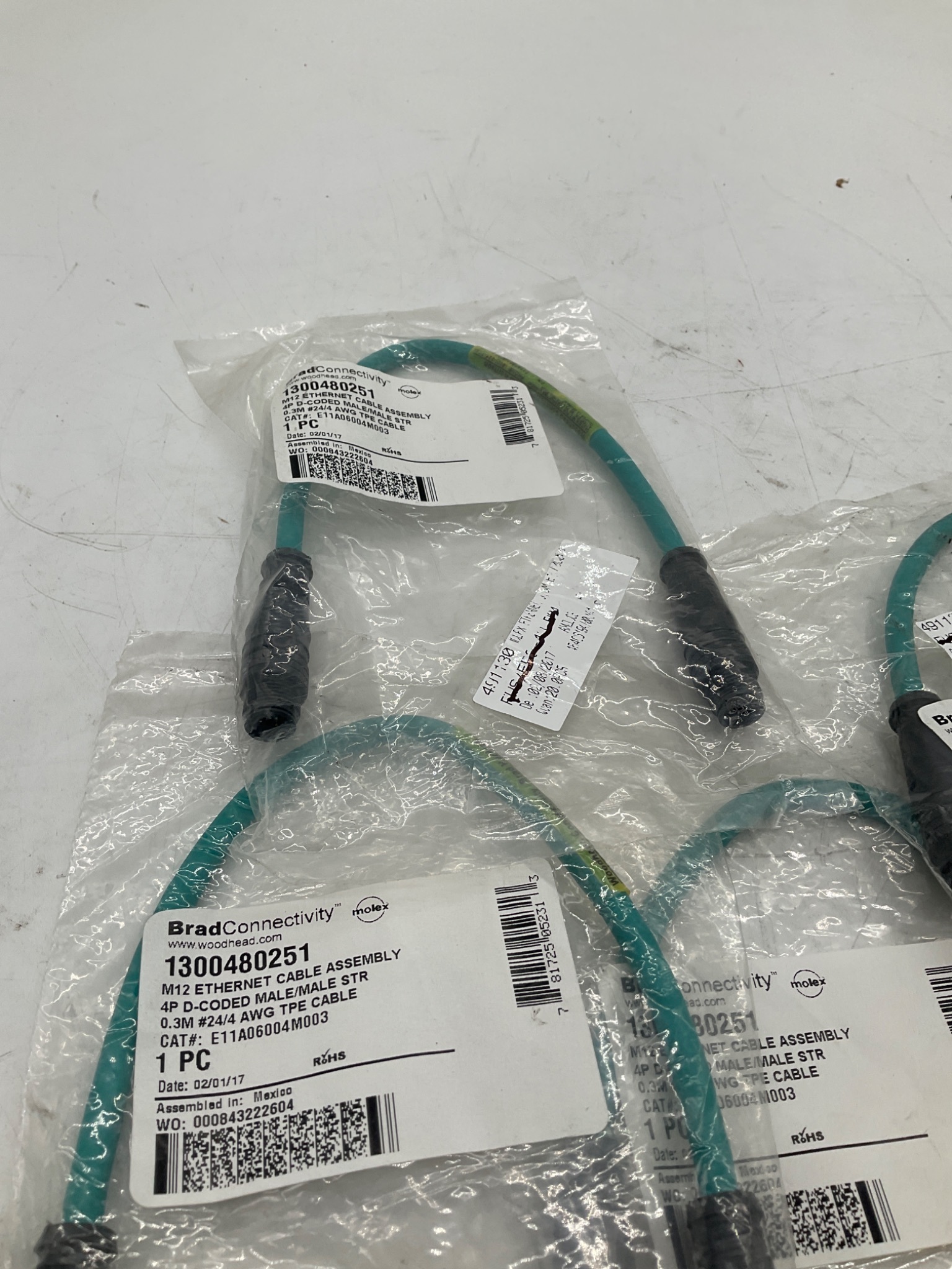 MOLEX / BRAD CONNECTIVITY 1300480251 M12 D-Coded Ethernet Cordset 0.3M (Lot Of 4) NEW 2