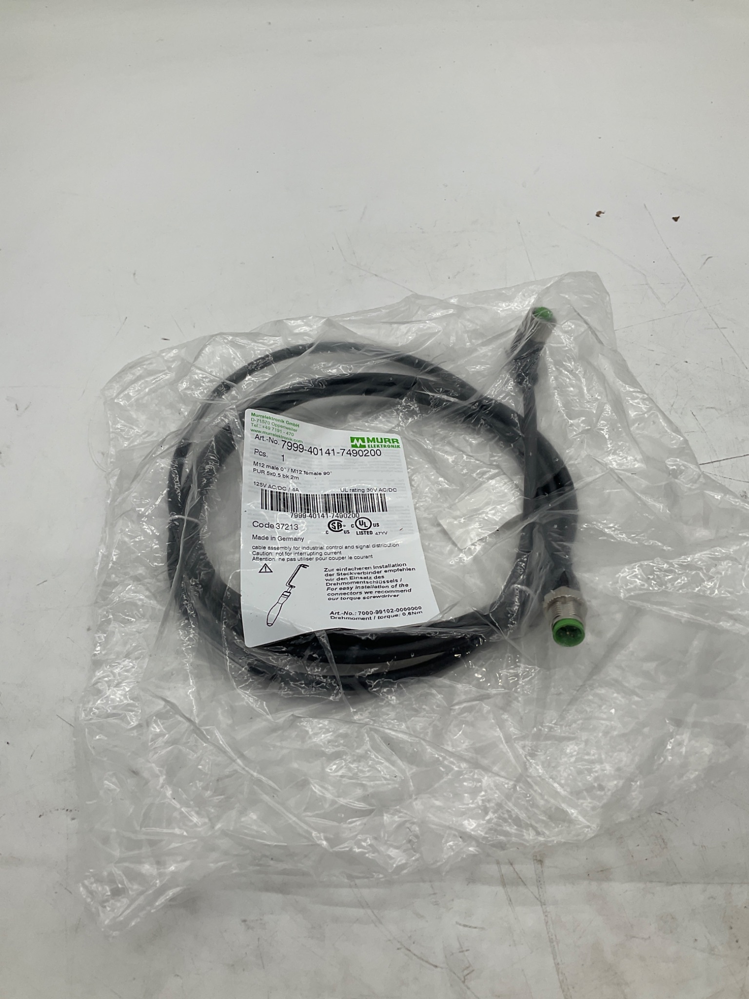 MURR ELEKTRONIK 7999-40141-7490200 M12 Sensor Actuator Cordset 2M NEW 0