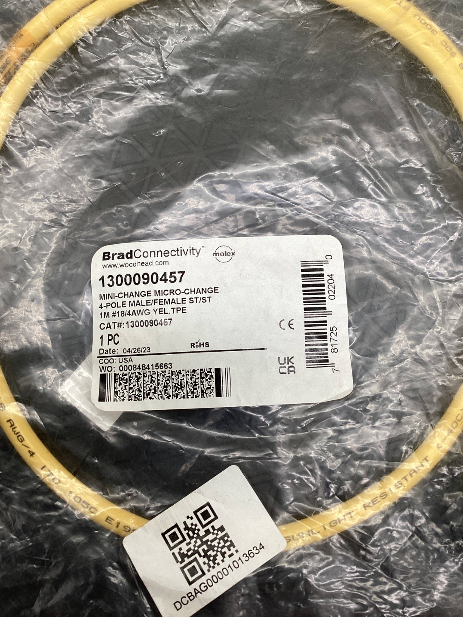 MOLEX / BRAD CONNECTIVITY 1300090457 Mini-Change Micro-Change Cordset 1M NEW 1