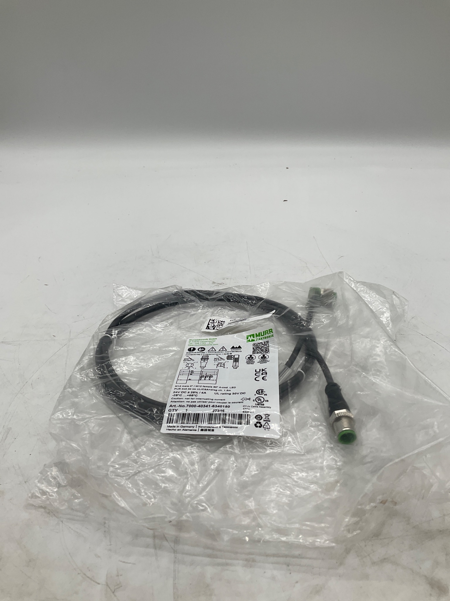 MURR ELEKTRONIK 7000-40341-6340150 M12 LED Cordset 1.5M NEW 1