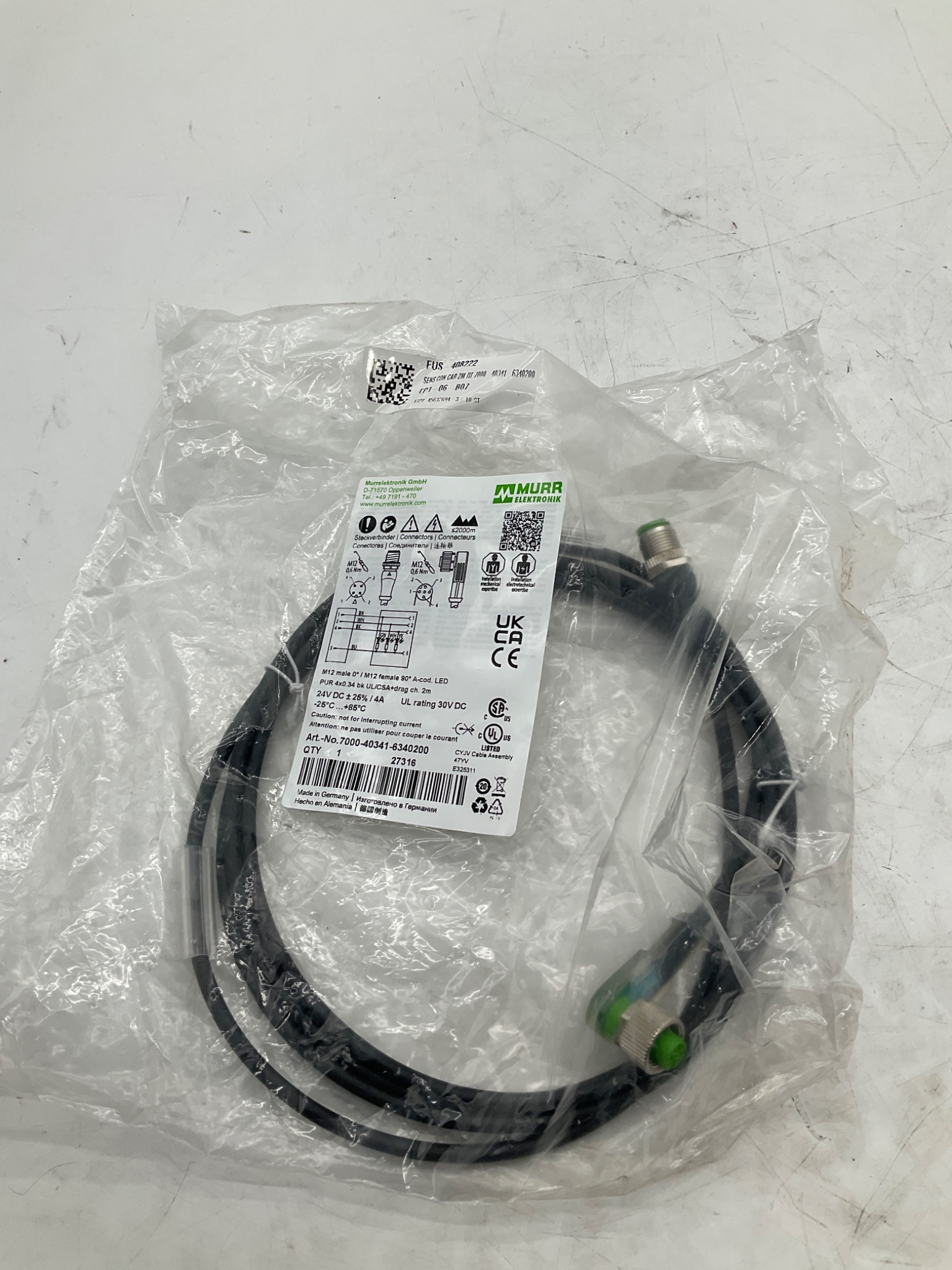 MURR ELEKTRONIK 7000-40341-6340200 M12 LED Cordset 2M NEW 2