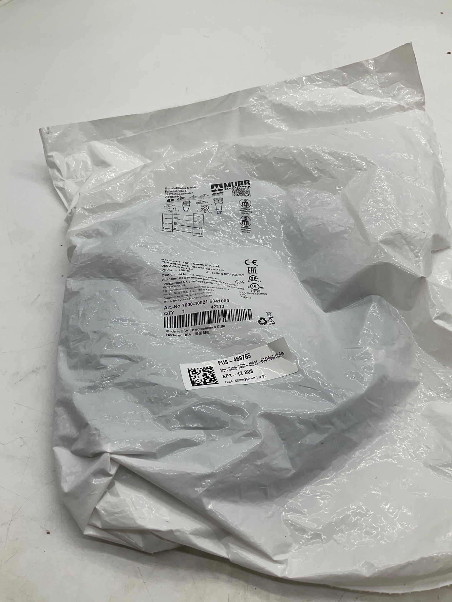 MURR ELEKTRONIK 7000-40021-6341000 M12 Sensor Actuator Cordset 10M NEW 2