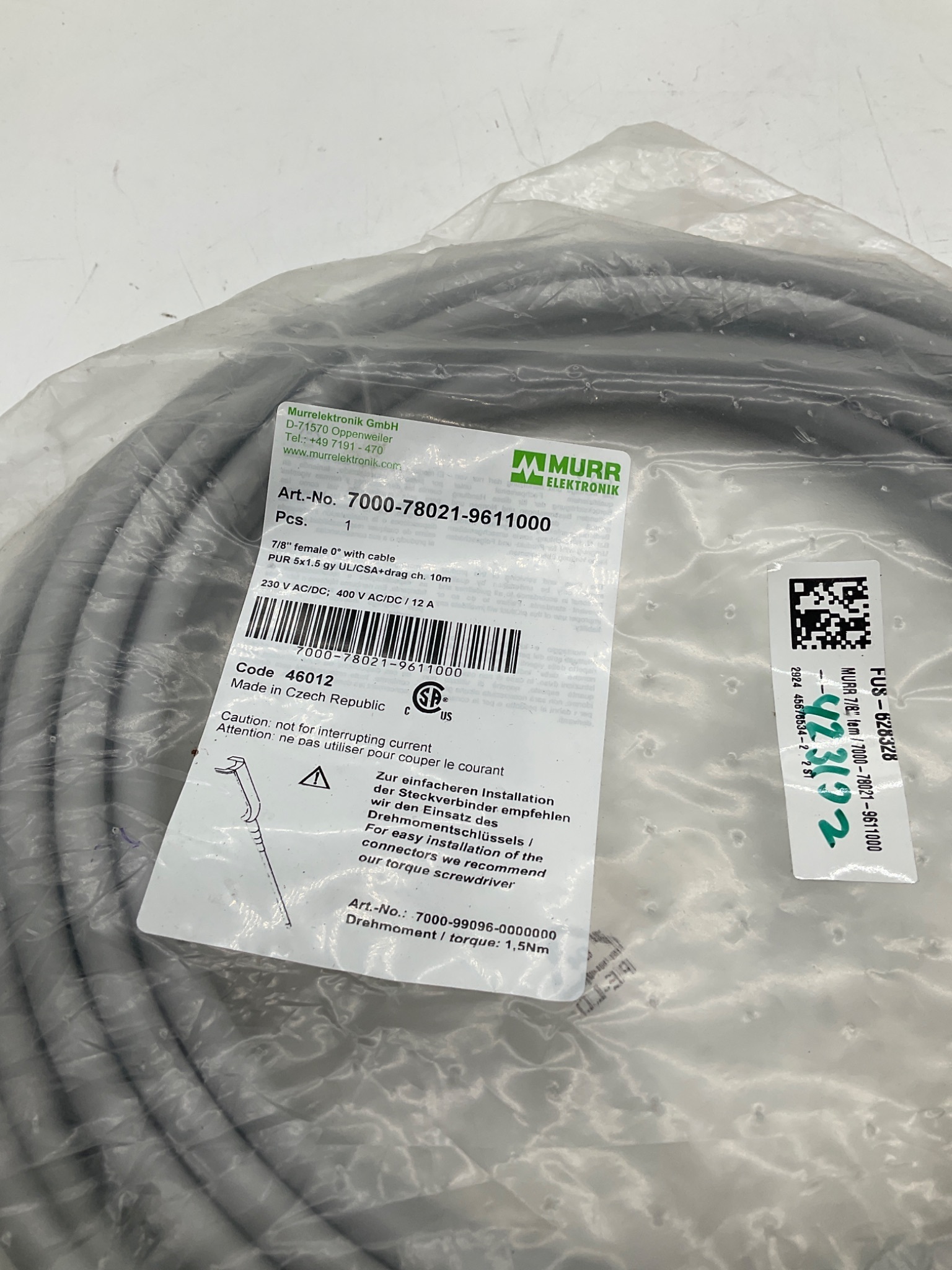 MURR ELEKTRONIK 7000-78021-9611000 7/8" Female Power Cable 10M NEW 1