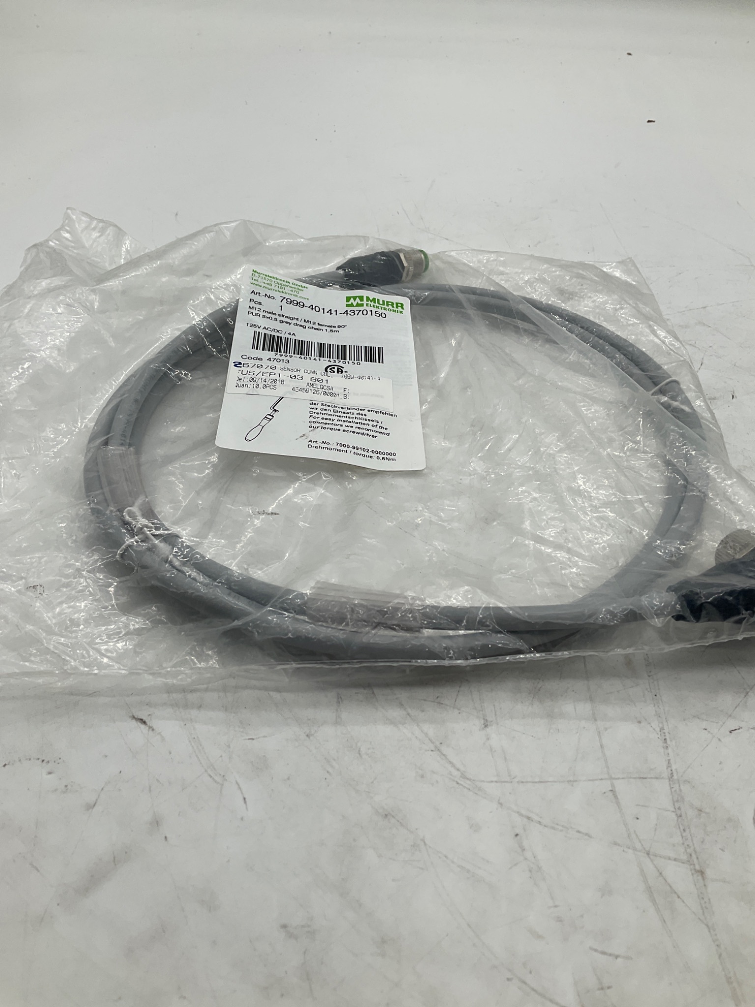 MURR ELEKTRONIK 7999-40141-4370150 M12 Sensor Actuator Cordset 1.5M NEW 0