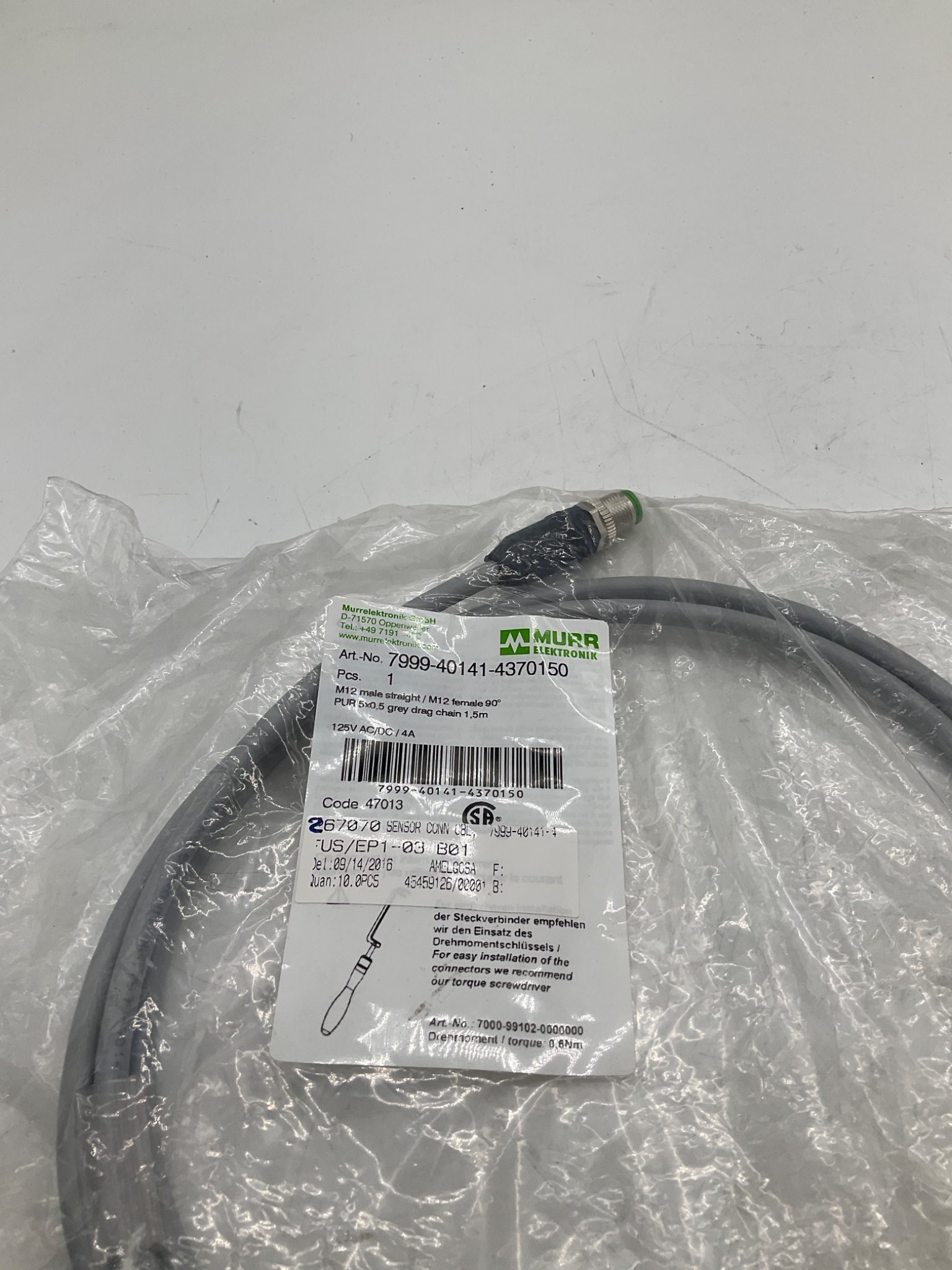 MURR ELEKTRONIK 7999-40141-4370150 M12 Sensor Actuator Cordset 1.5M NEW 1