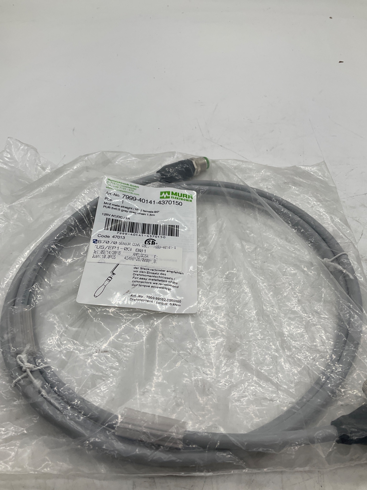 MURR ELEKTRONIK 7999-40141-4370150 M12 Sensor Actuator Cordset 1.5M NEW 2