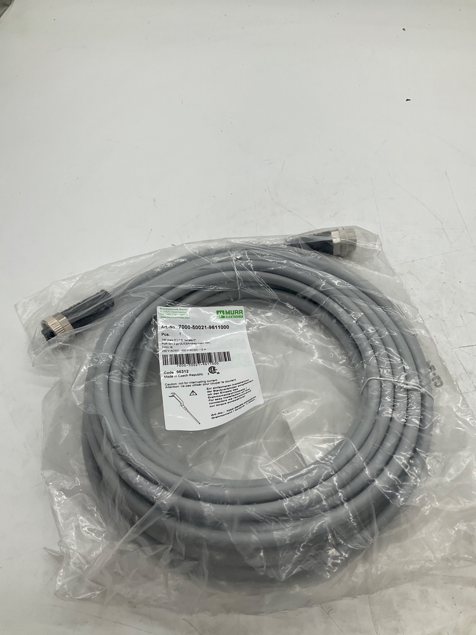 MURR ELEKTRONIK 7000-50021-9611000 7/8" Power Cordset 10M NEW 2