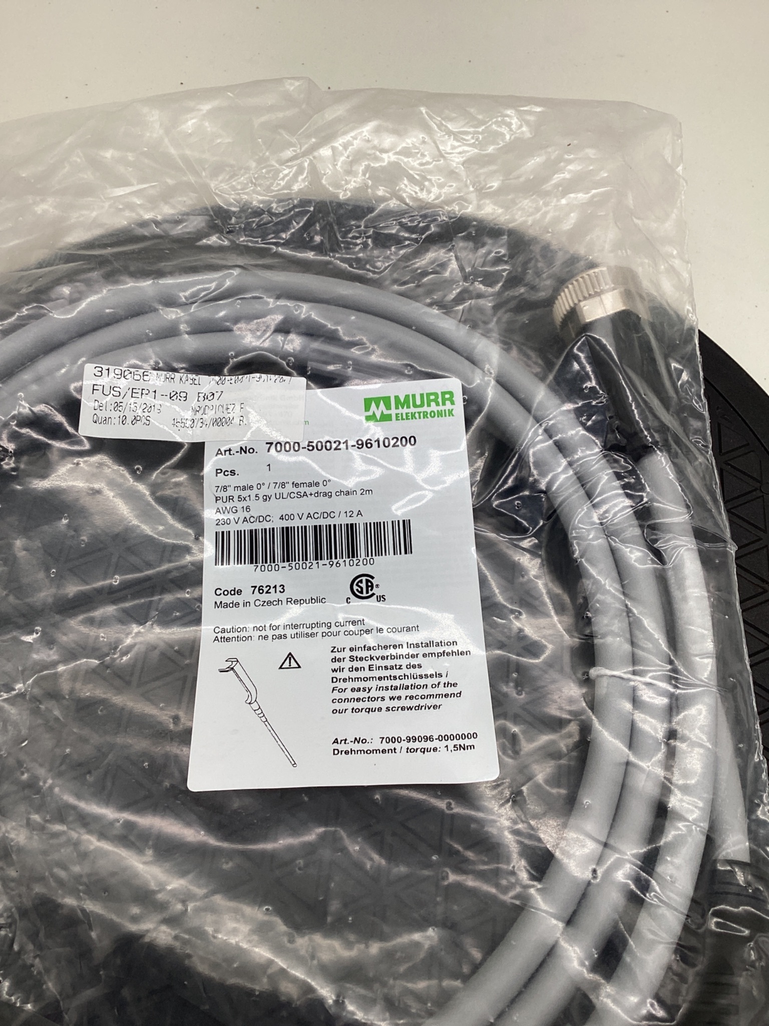 MURR ELEKTRONIK 7000-50021-9610200 7/8" Power Cordset 2M NEW 1