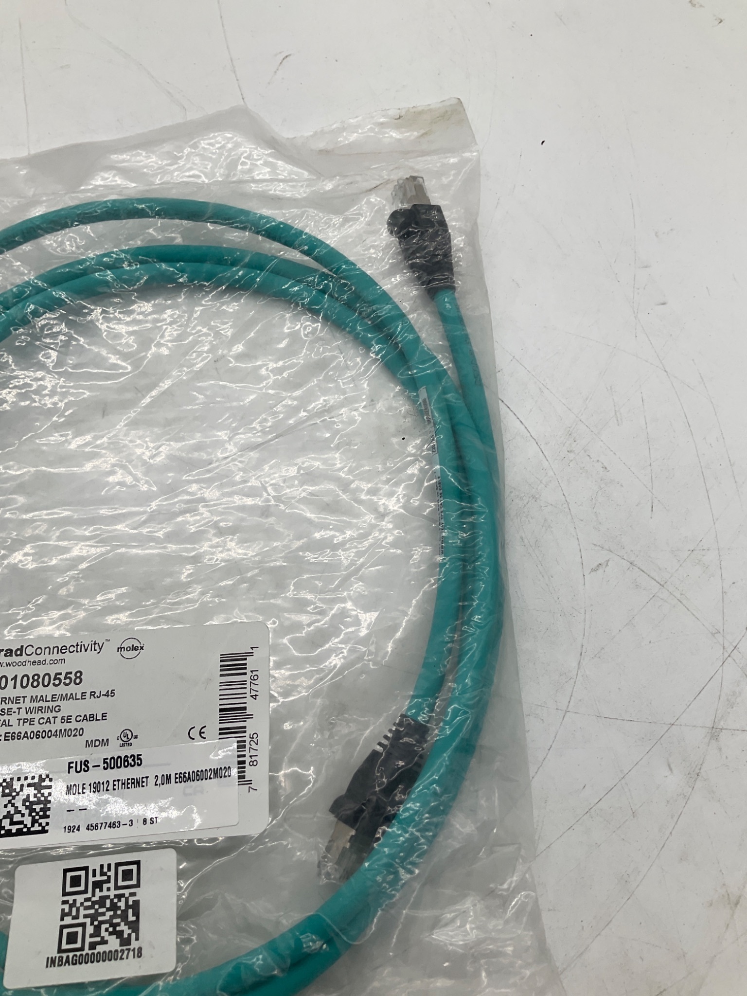MOLEX / BRAD CONNECTIVITY 1201080558 RJ45 Ethernet Cordset 2M (Lot Of 2) NEW 2