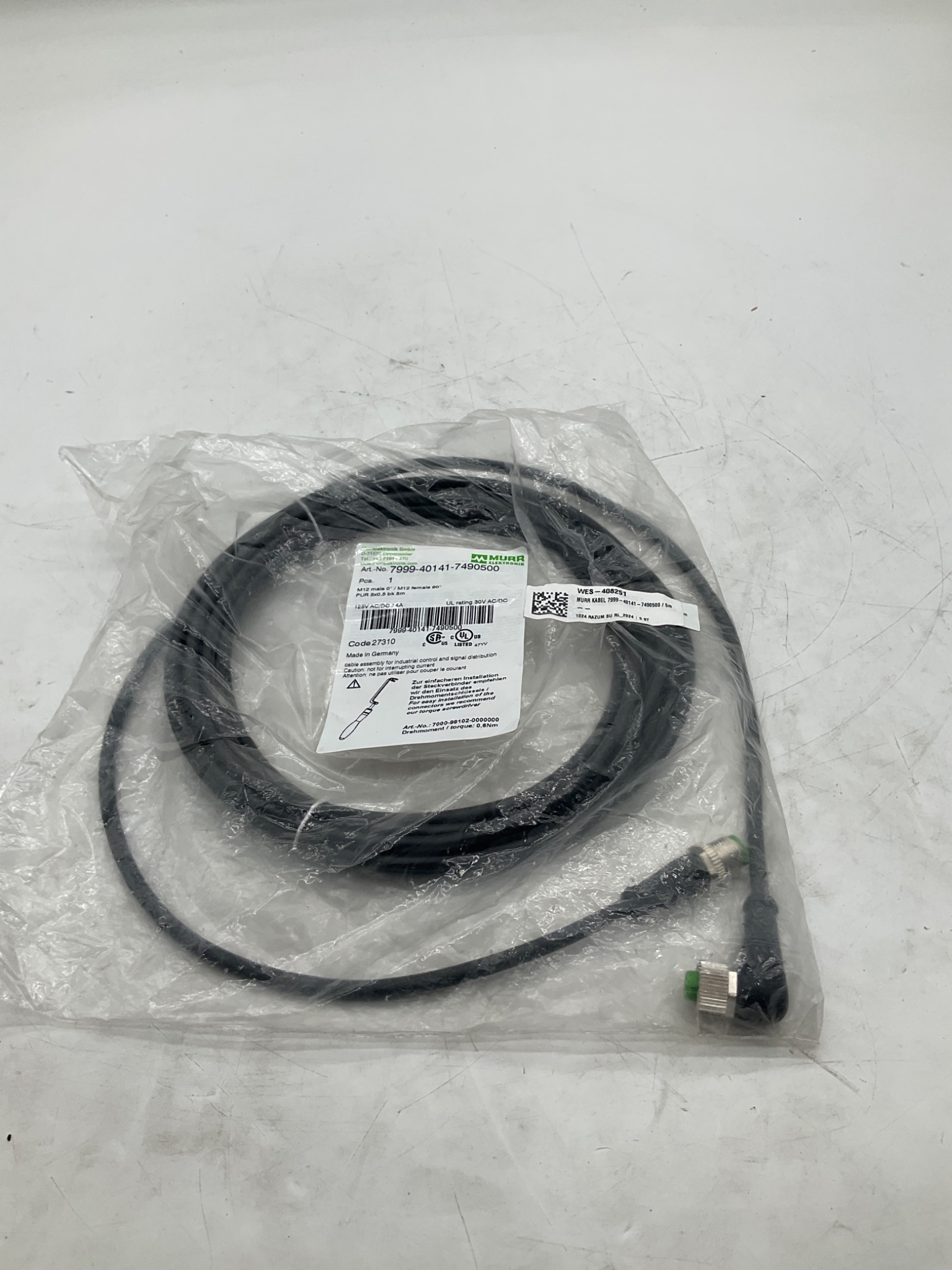 MURR ELEKTRONIK 7999-40141-7490500 M12 Sensor Actuator Cordset 5M NEW 0