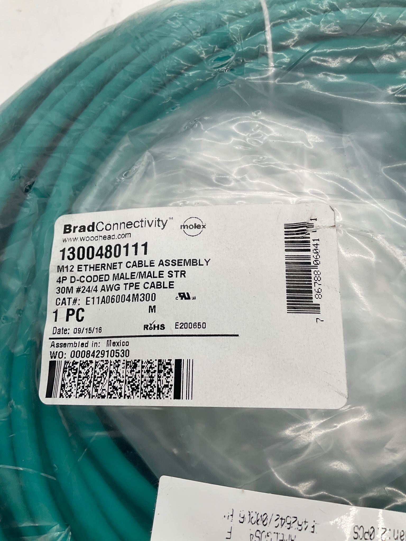MOLEX / BRAD CONNECTIVITY 1300480111 M12 D-Coded Ethernet Cordset 30M NEW 1