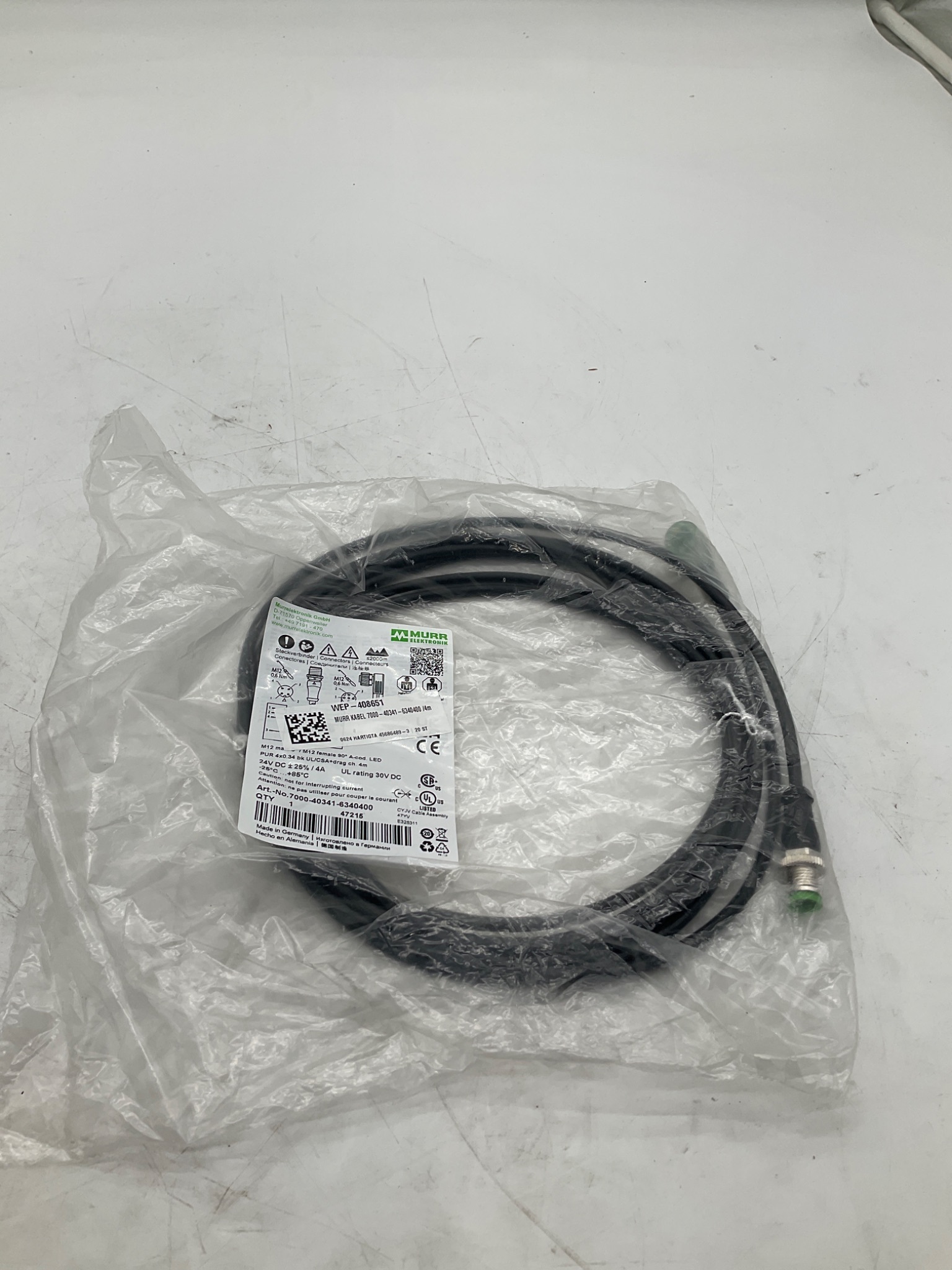MURR ELEKTRONIK 7000-40341-6340400 M12 LED Cordset 4M NEW 0