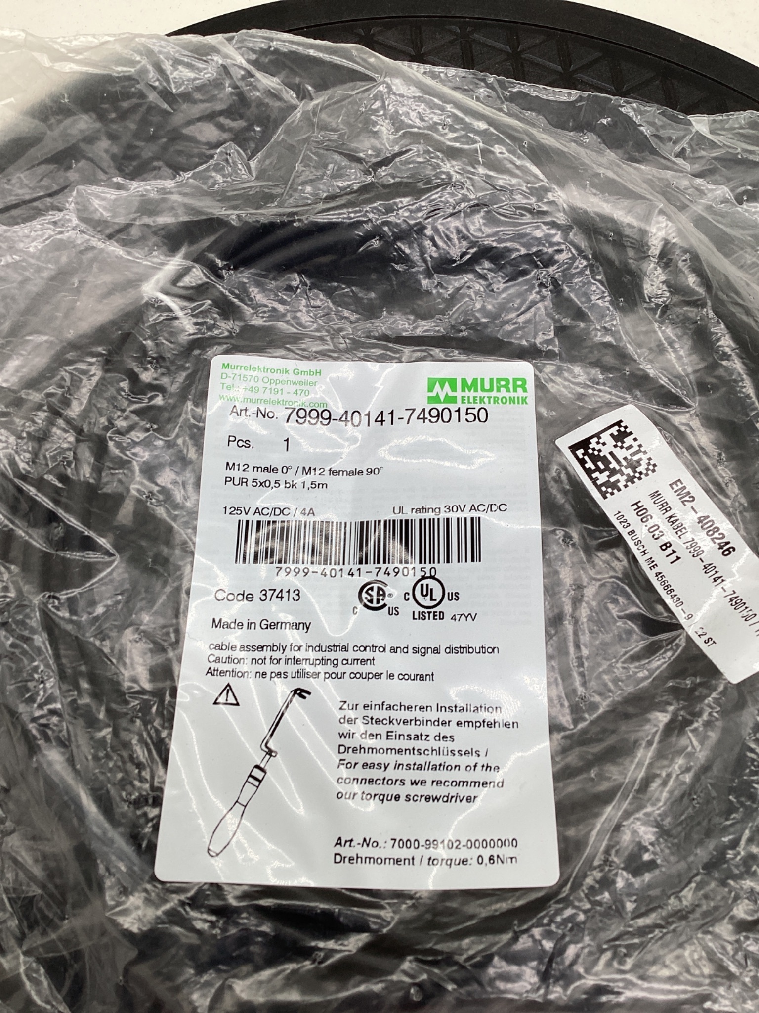 MURR ELEKTRONIK 7999-40141-7490150 M12 Sensor Actuator Cordset 1.5M NEW 1