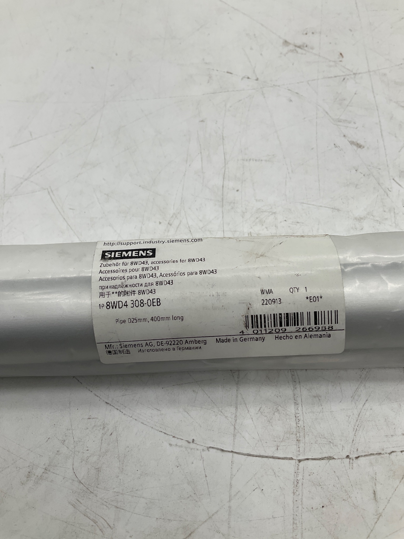 SIEMENS 8WD4308-0EB Pipe 25mm x 400mm Stack Light Accessory NEW 1