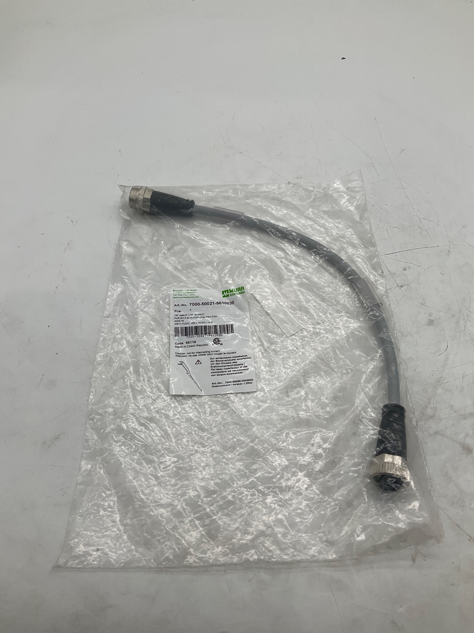 MURR ELEKTRONIK 7000-50021-9610030 7/8" Power Cordset 0.3M NEW 0
