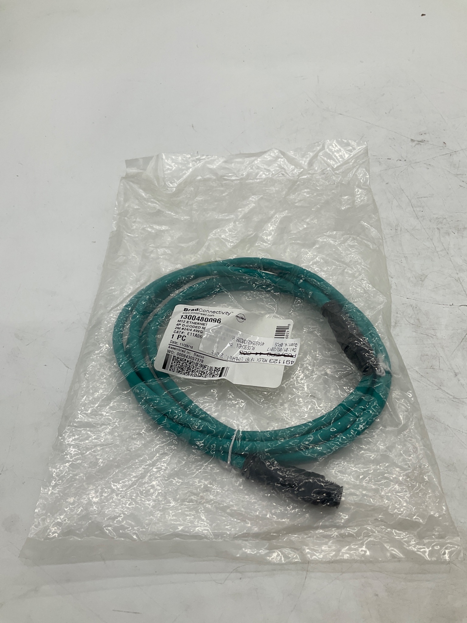 MOLEX / BRAD CONNECTIVITY 1300480096 M12 D-Coded Ethernet Cordset 2M NEW 0