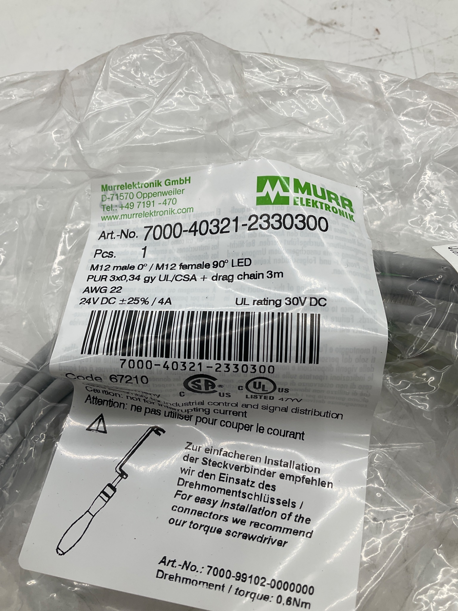 MURR ELEKTRONIK 7000-40321-2330300 M12 LED Cordset 3M NEW 1