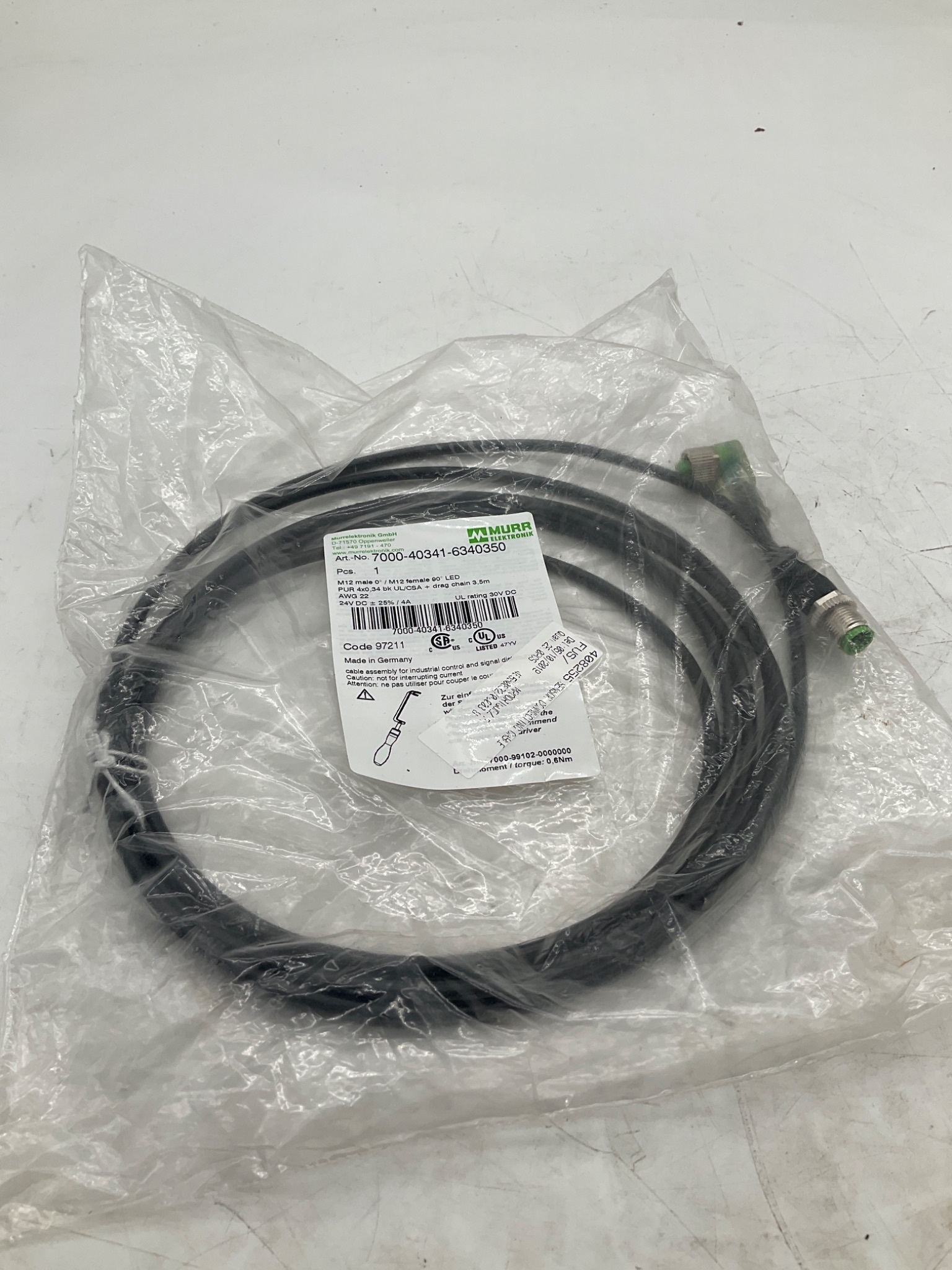 MURR ELEKTRONIK 7000-40341-6340350 M12 LED Cordset 3.5M NEW 0