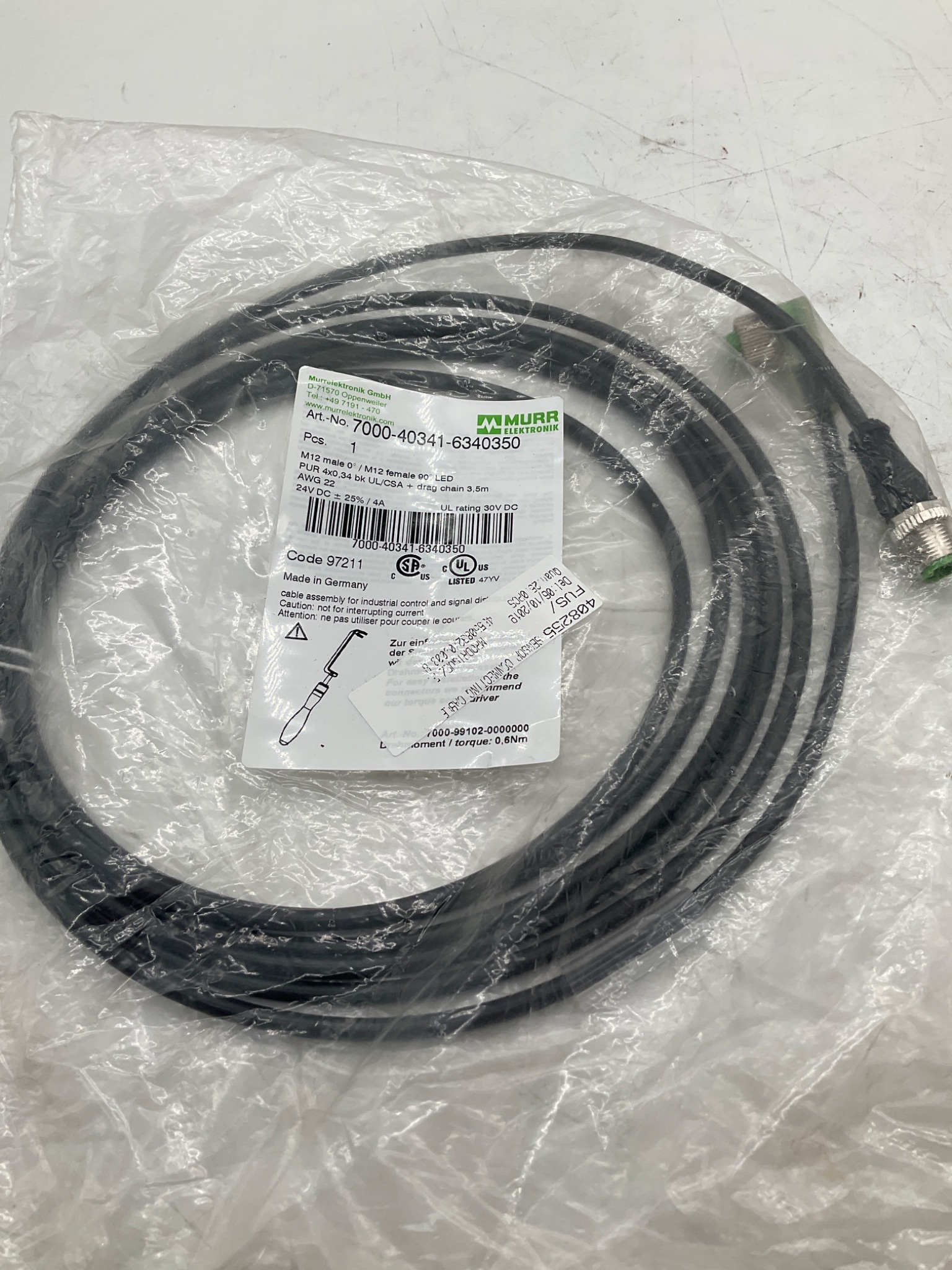 MURR ELEKTRONIK 7000-40341-6340350 M12 LED Cordset 3.5M NEW 2