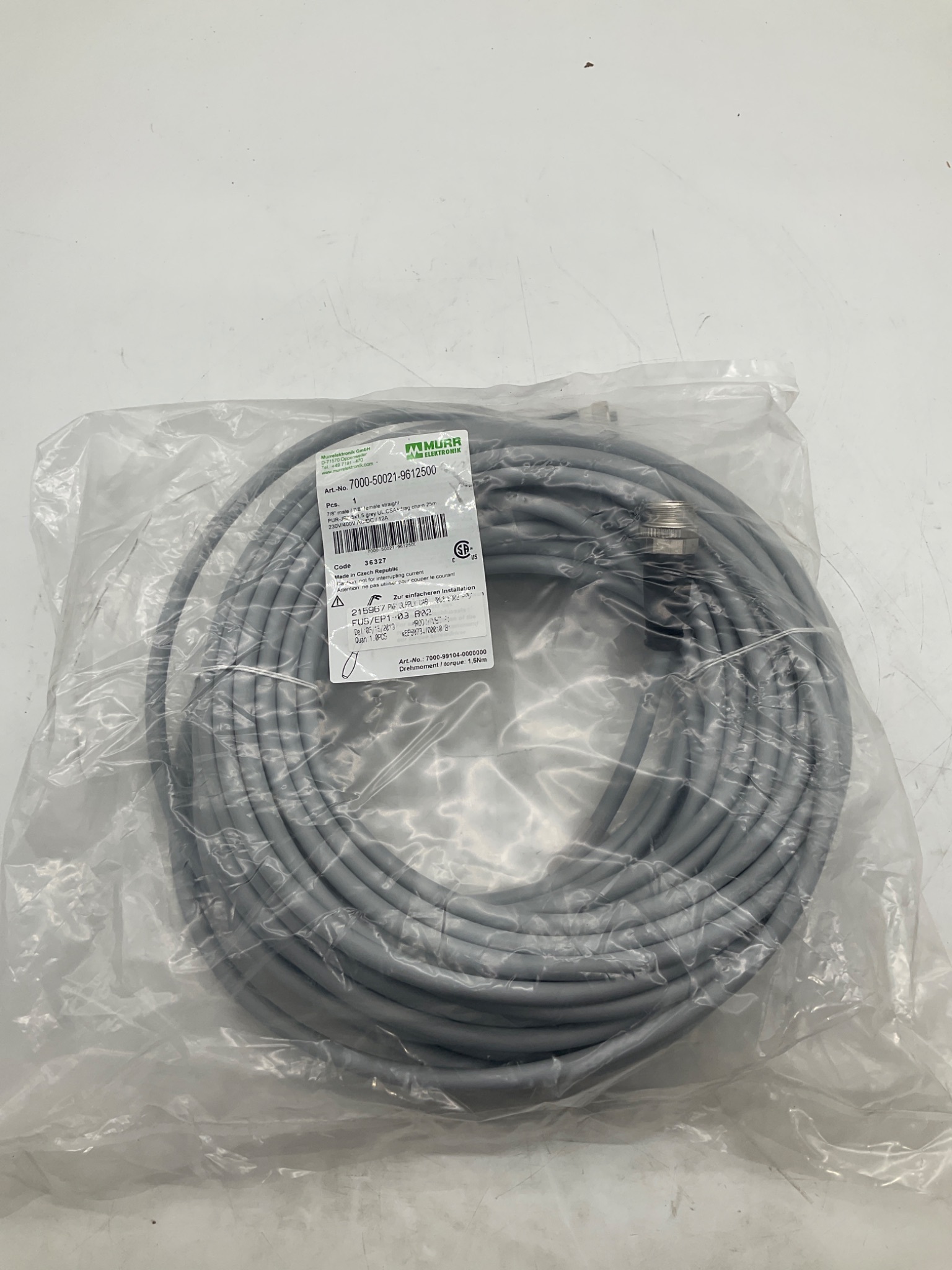 MURR ELEKTRONIK 7000-50021-9612500 7/8" Power Cordset 25M NEW 3