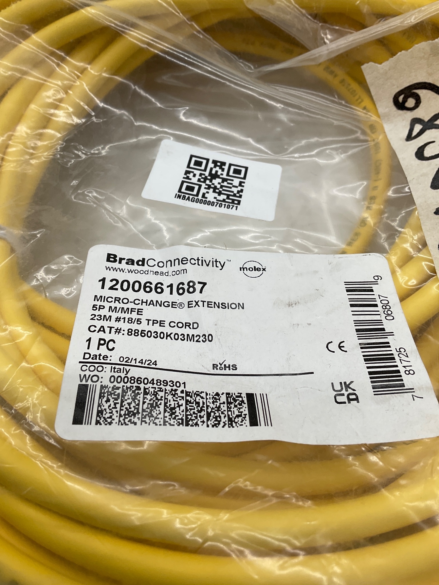 MOLEX / BRAD CONNECTIVITY 1200661687 Micro-Change Extension Cordset 23M NEW 1