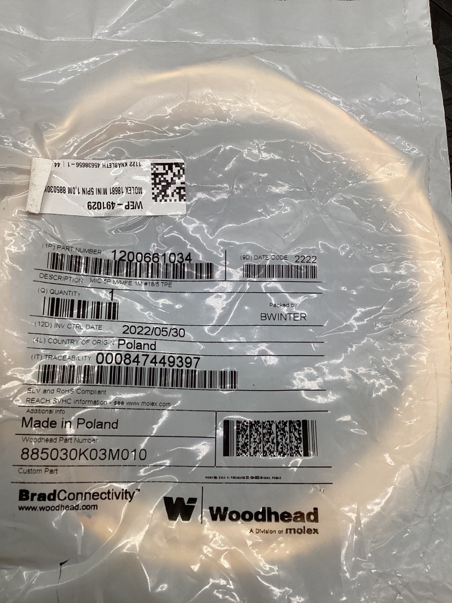 MOLEX / BRAD CONNECTIVITY 1200661034 Micro-Change Extension Cordset 1M NEW 1