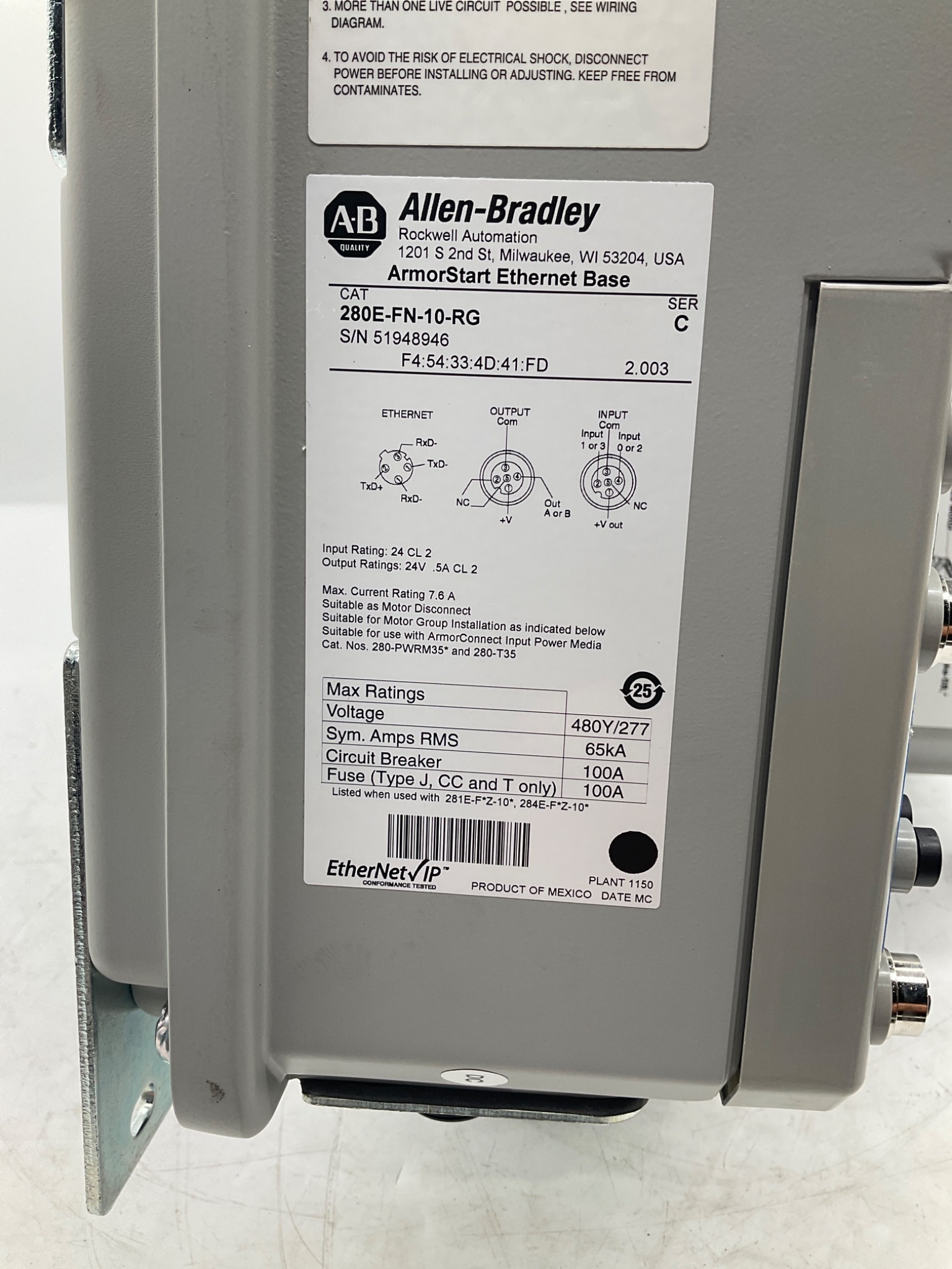ALLEN-BRADLEY 284E-FVD2P3Z-10-RRG-SBG-DB1-EMI ArmorStart VFD NEW 4