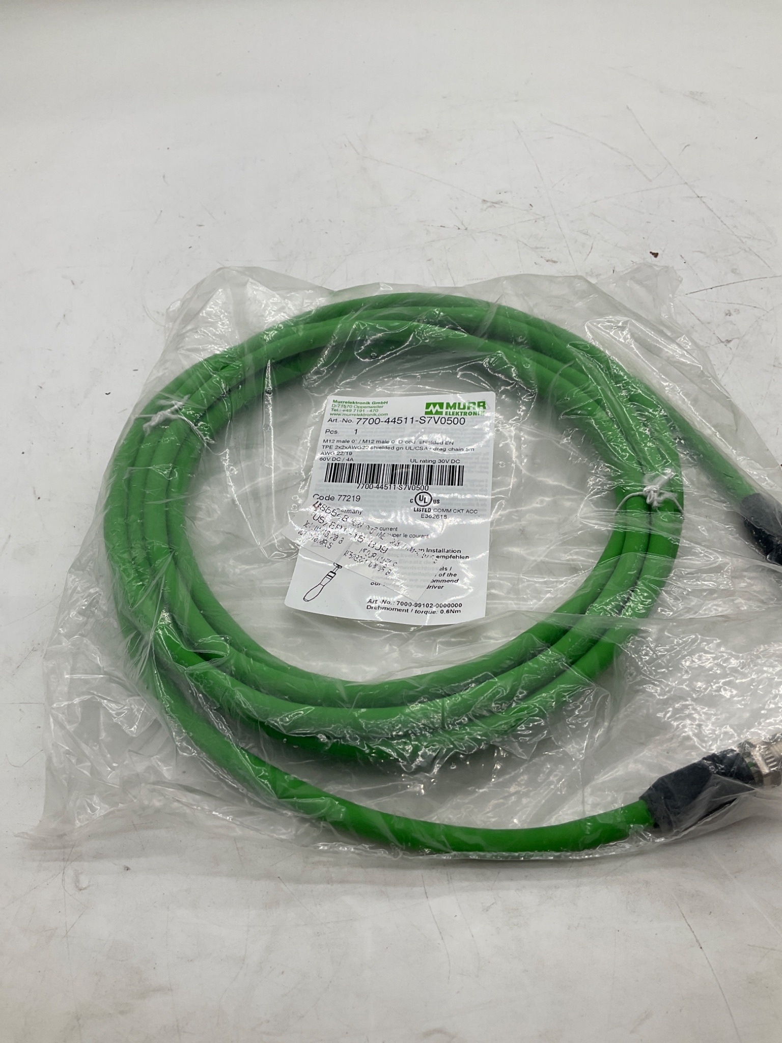 MURR ELEKTRONIK 7700-44511-S7V0500 M12 D-Coded Ethernet Cable 5M NEW 0
