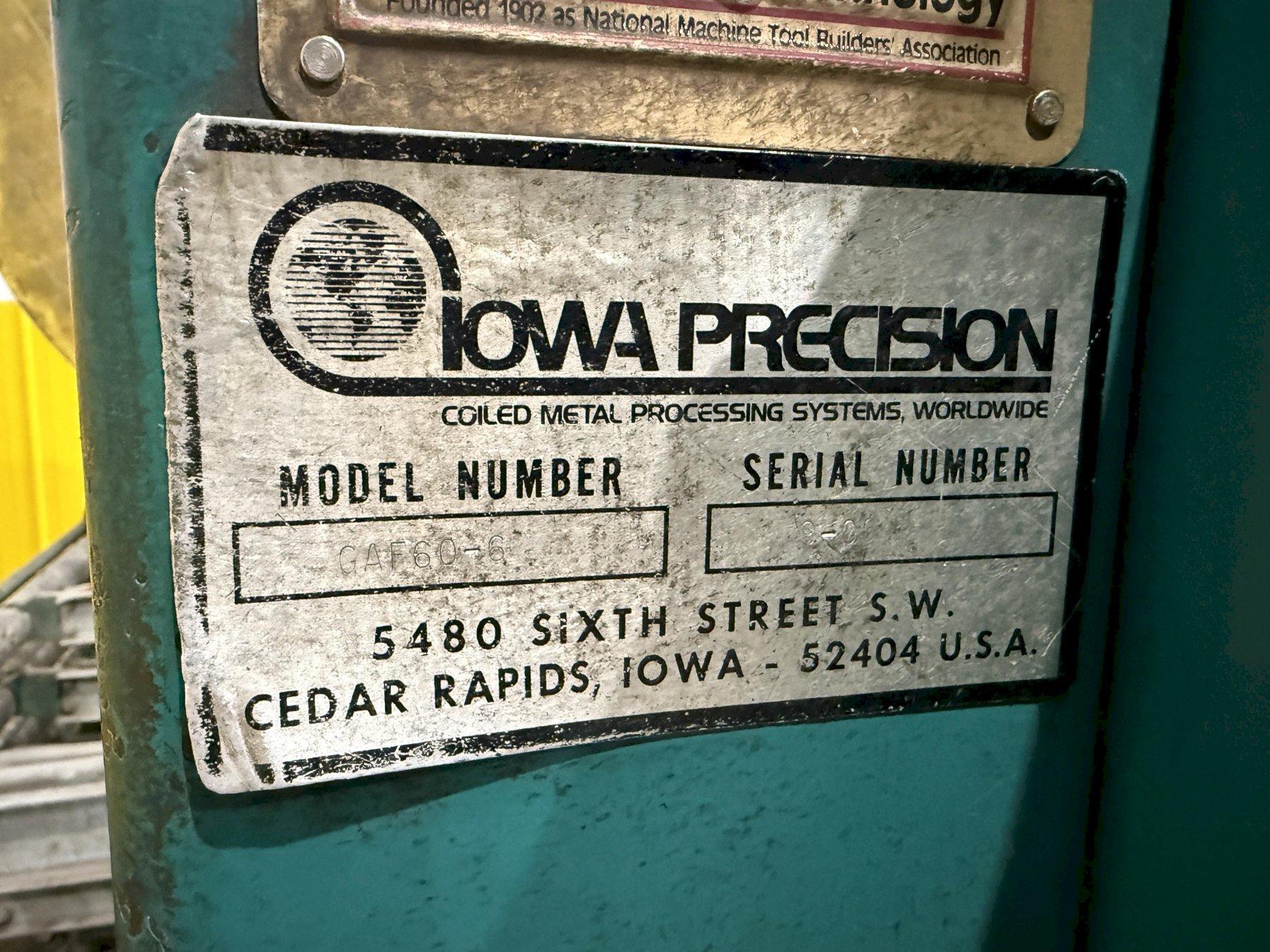 IOWA PRECISION GAF60-6 / FTS-DCT6016SL Coil Slitting & Cut-To-Length Line - USED 53