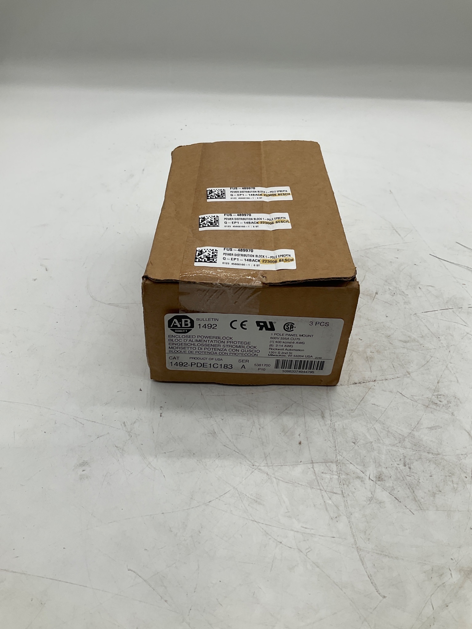 Allen-Bradley 1492-PDE1C183 Series A 335A 600V Power Distribution Blocks (LOT OF 3) NEW 0